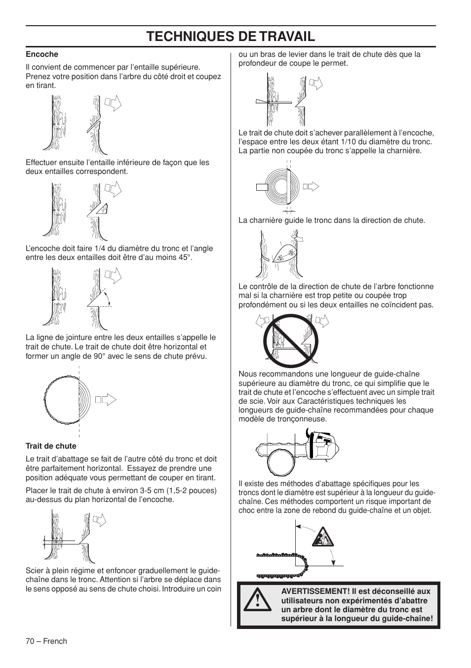 Techniques de travail | Husqvarna T435 User Manual | Page 70 / 132