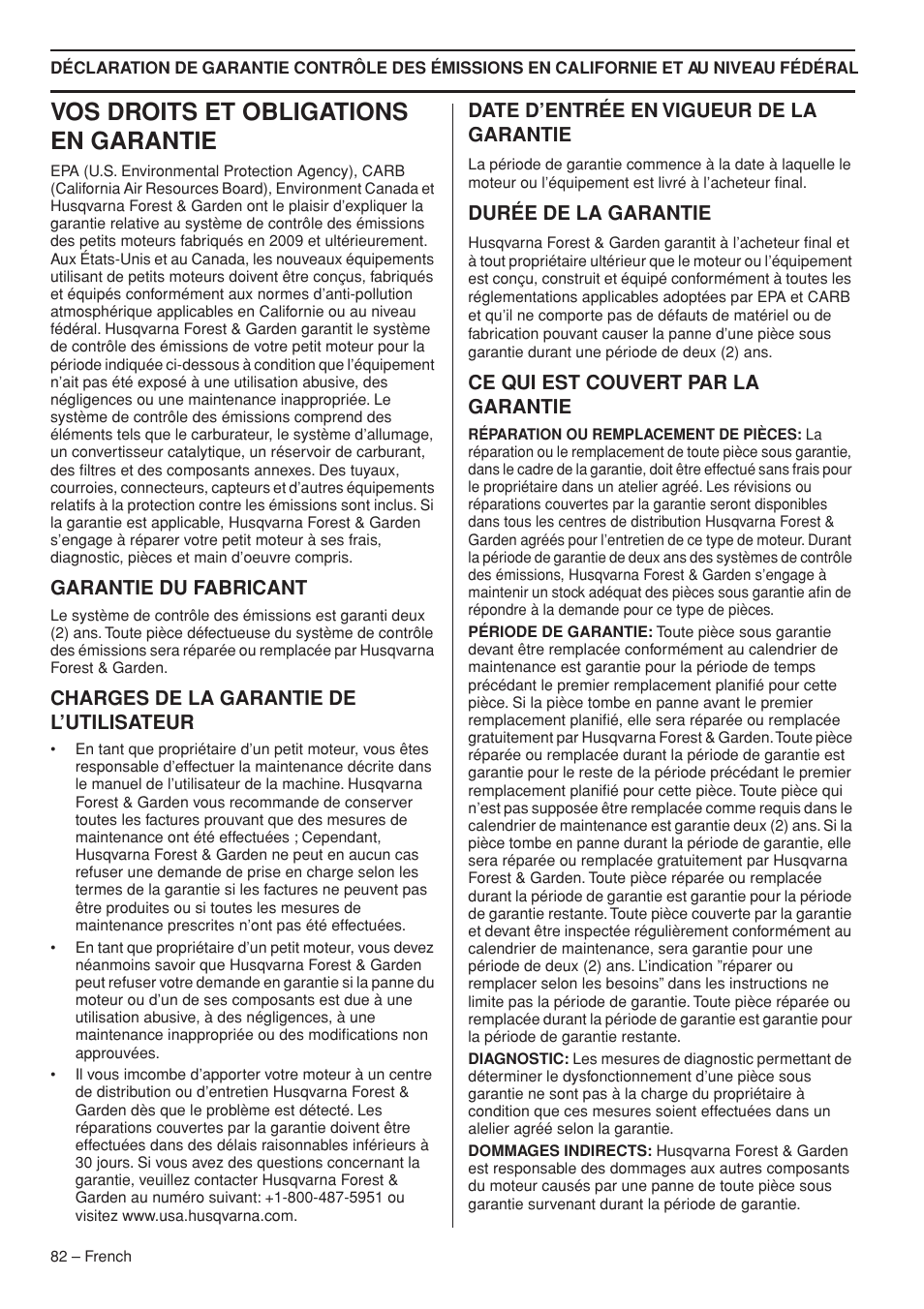 Vos droits et obligations en garantie | Husqvarna T435 User Manual | Page 82 / 132