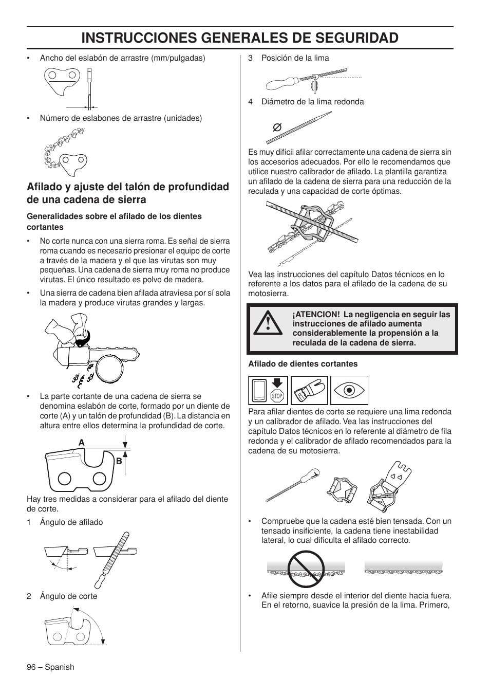 Instrucciones generales de seguridad | Husqvarna T435 User Manual | Page 96 / 132