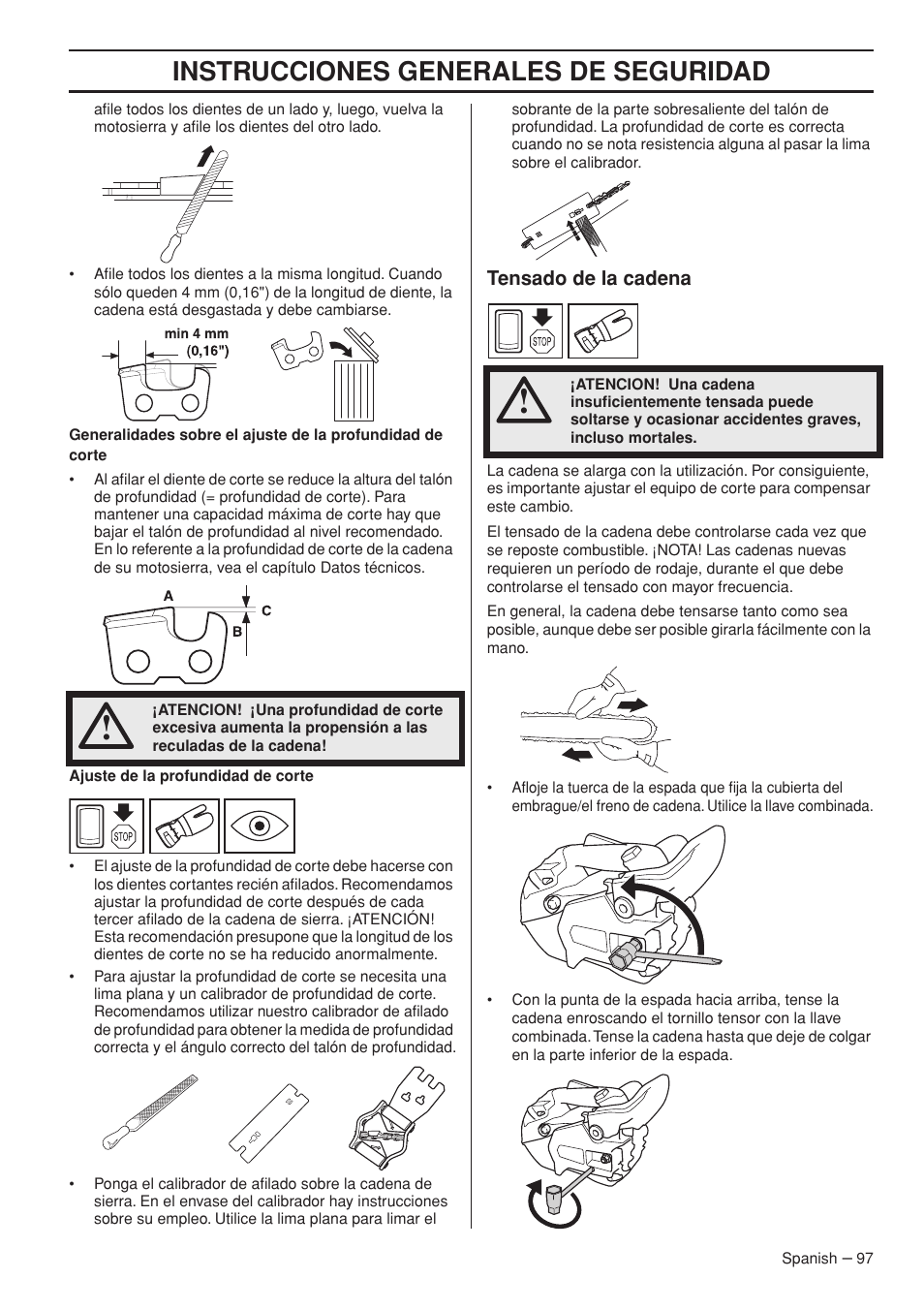 Instrucciones generales de seguridad | Husqvarna T435 User Manual | Page 97 / 132