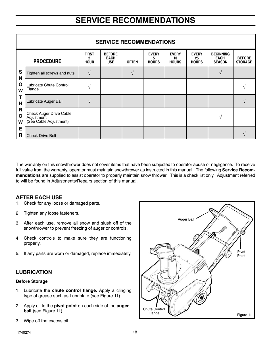 Service recommendations | Husqvarna 521SSR User Manual | Page 18 / 28