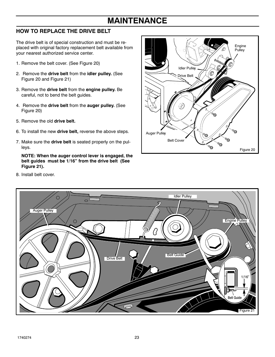 Maintenance, How to replace the drive belt | Husqvarna 521SSR User Manual | Page 23 / 28