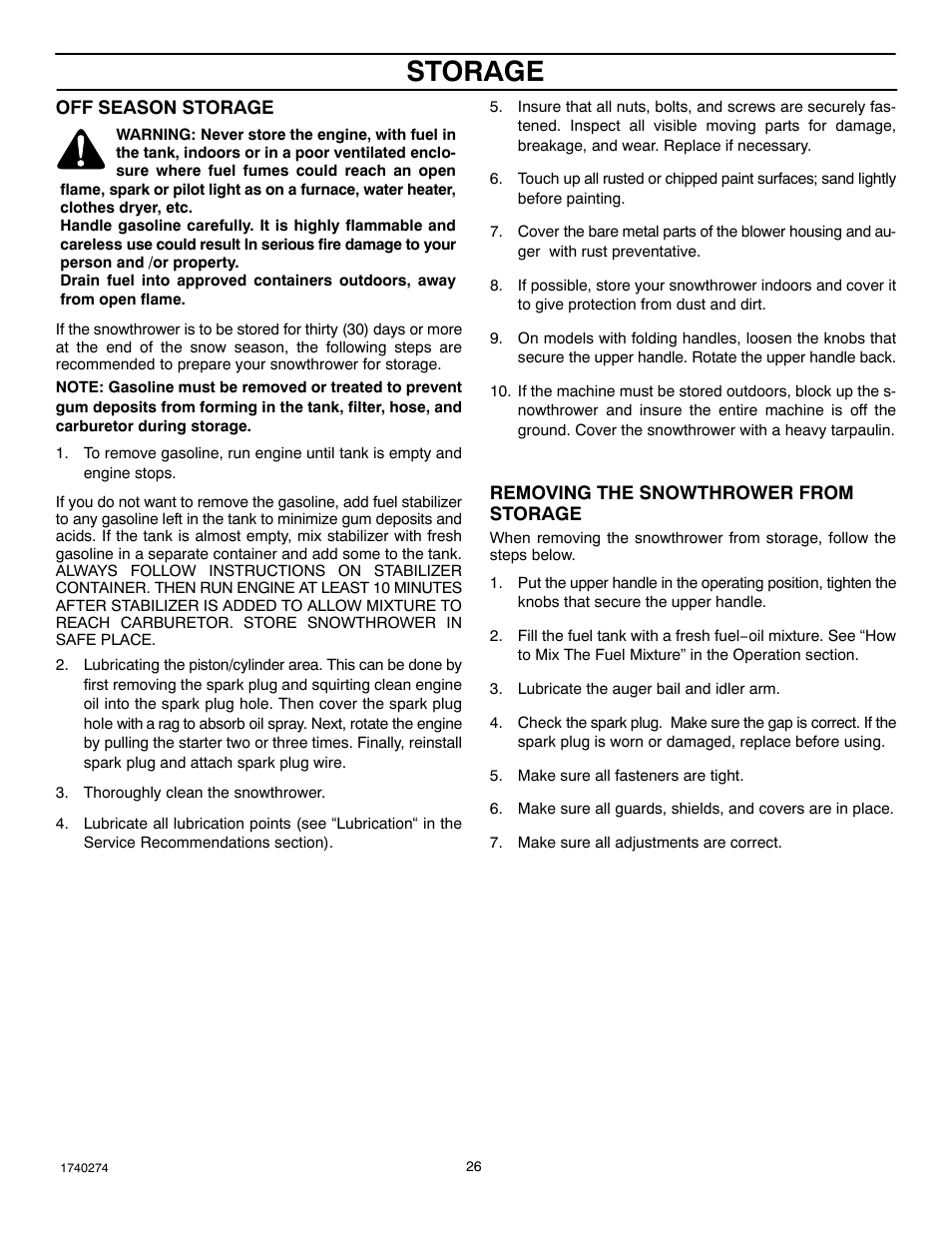Storage | Husqvarna 521SSR User Manual | Page 26 / 28