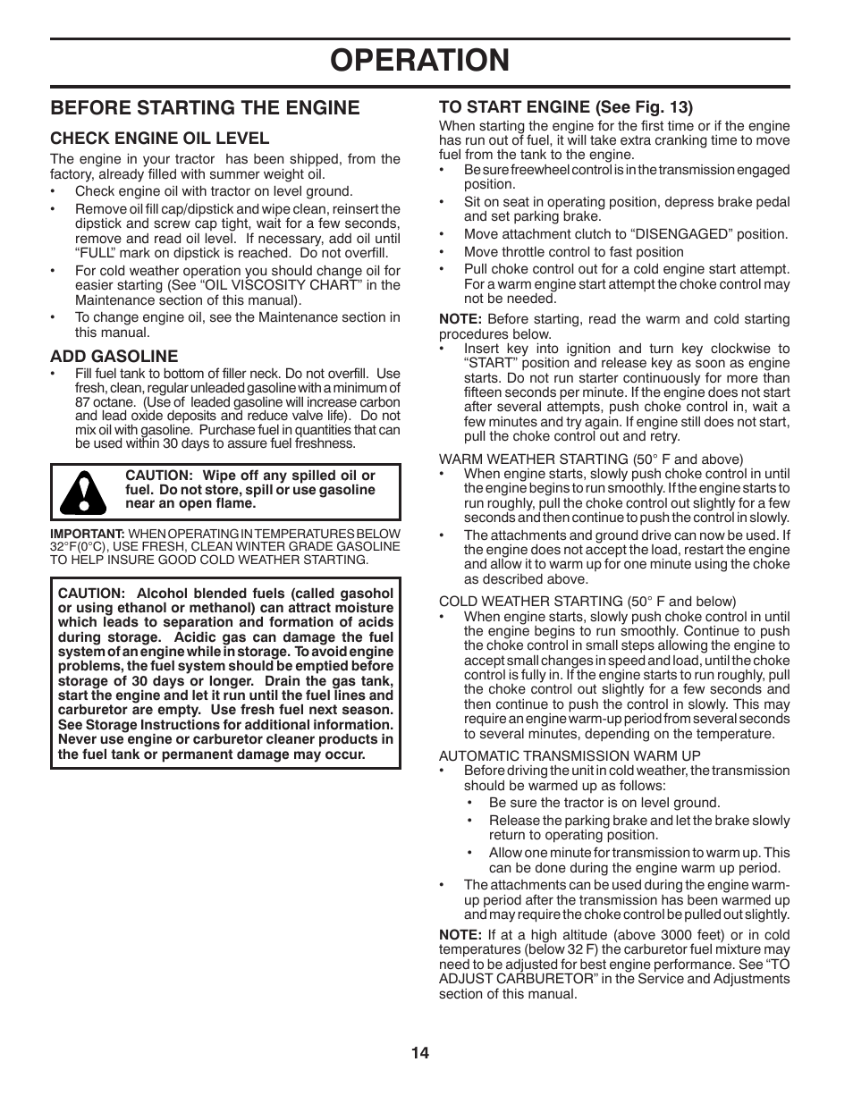 Operation, Before starting the engine | Husqvarna 531 30 96-85 User Manual | Page 14 / 45