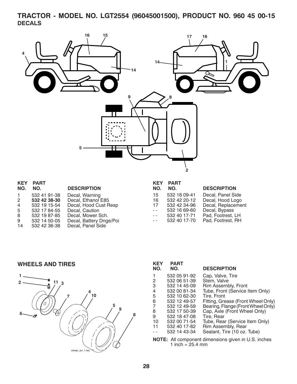 Repair parts, Decals / wheels & tires | Husqvarna 531 30 96-85 User Manual | Page 28 / 45