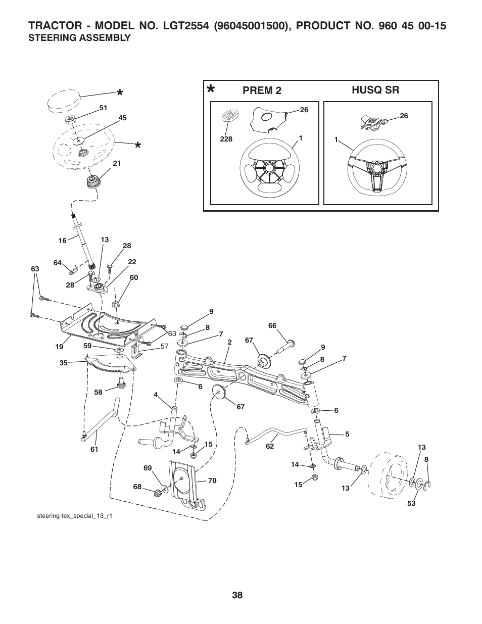 Steering, Husq sr prem 2 | Husqvarna 531 30 96-85 User Manual | Page 38 / 45