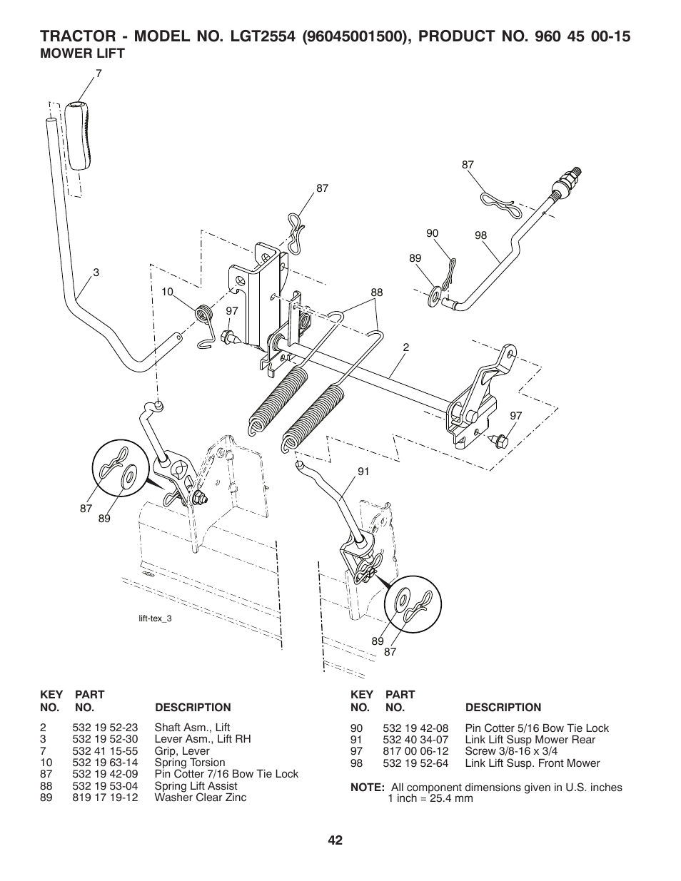 Mower lift | Husqvarna 531 30 96-85 User Manual | Page 42 / 45