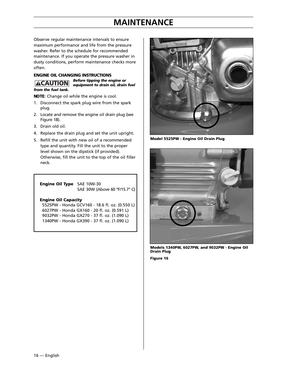 Maintenance, Caution | Husqvarna 9032PW User Manual | Page 17 / 33