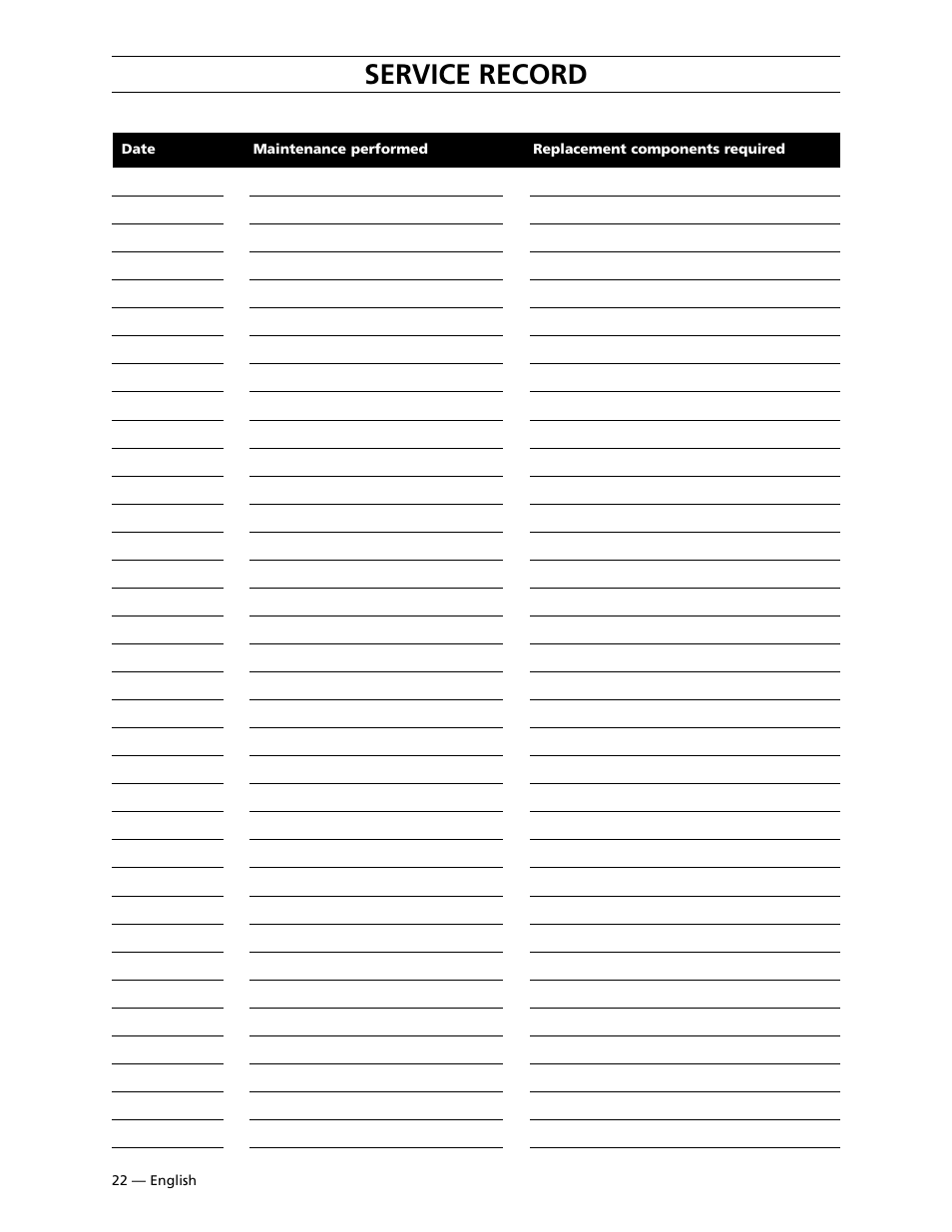 Service record | Husqvarna 9032PW User Manual | Page 23 / 33