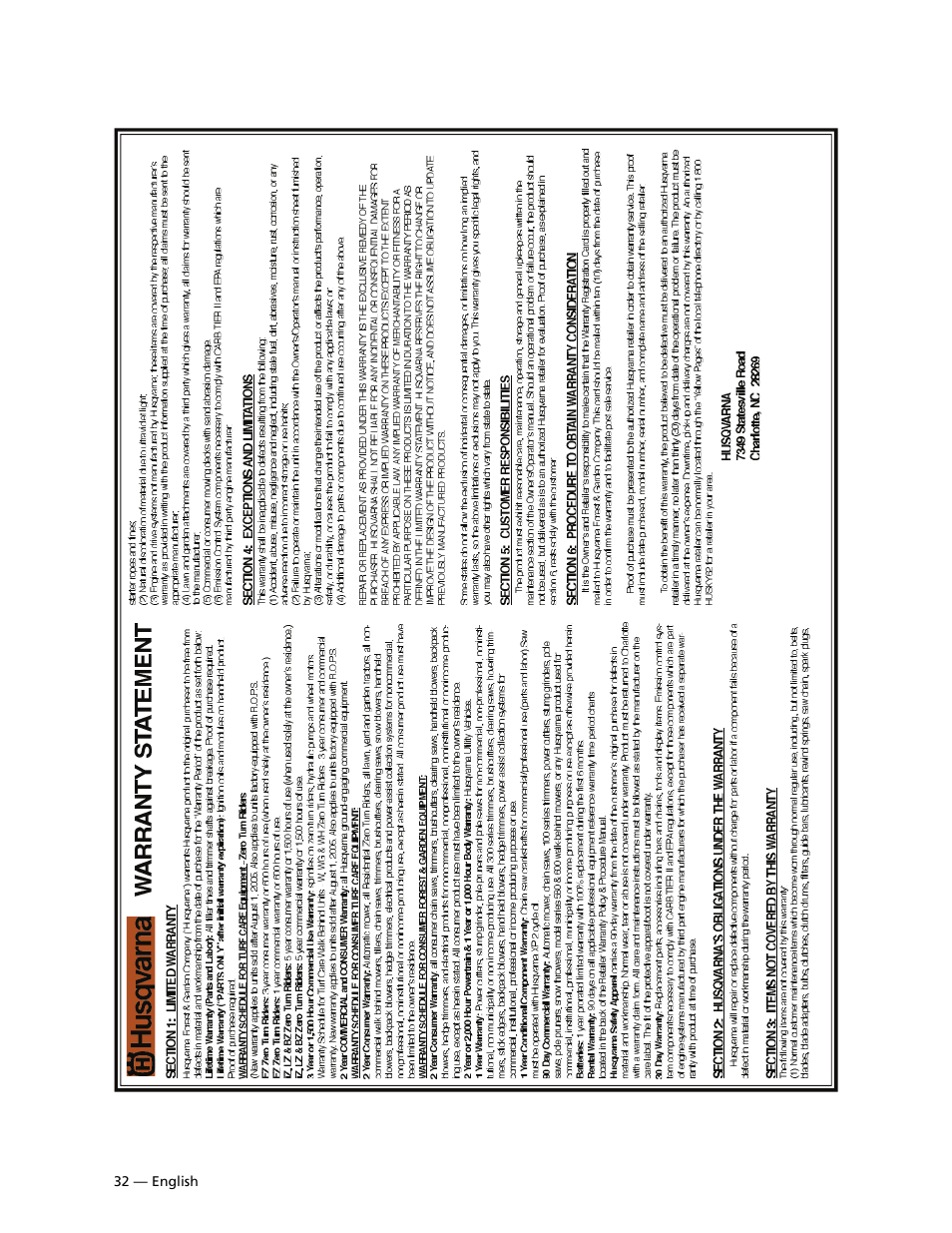 Warranty statement | Husqvarna 9032PW User Manual | Page 33 / 33