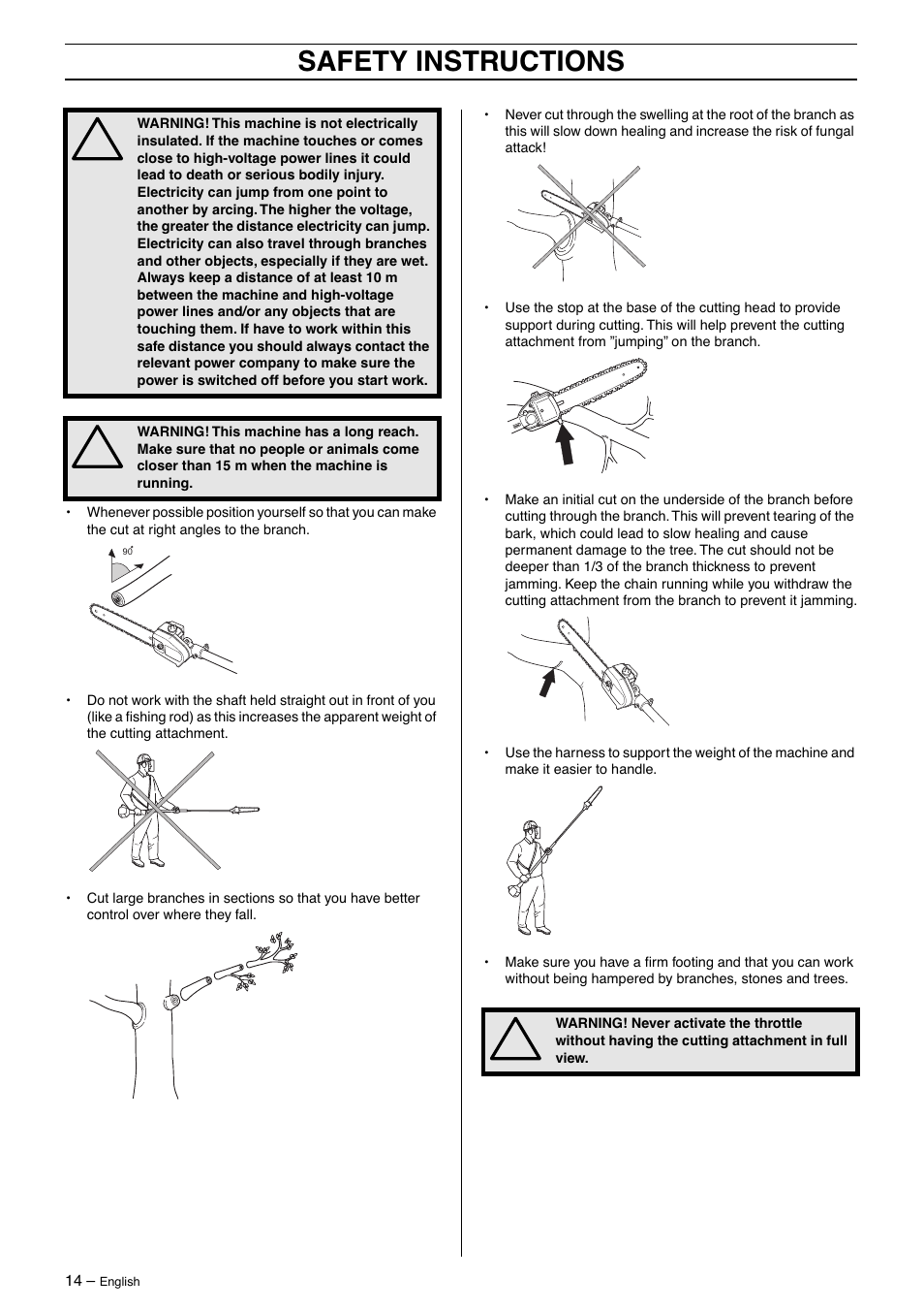 Safety instructions | Husqvarna 323P4 User Manual | Page 14 / 32