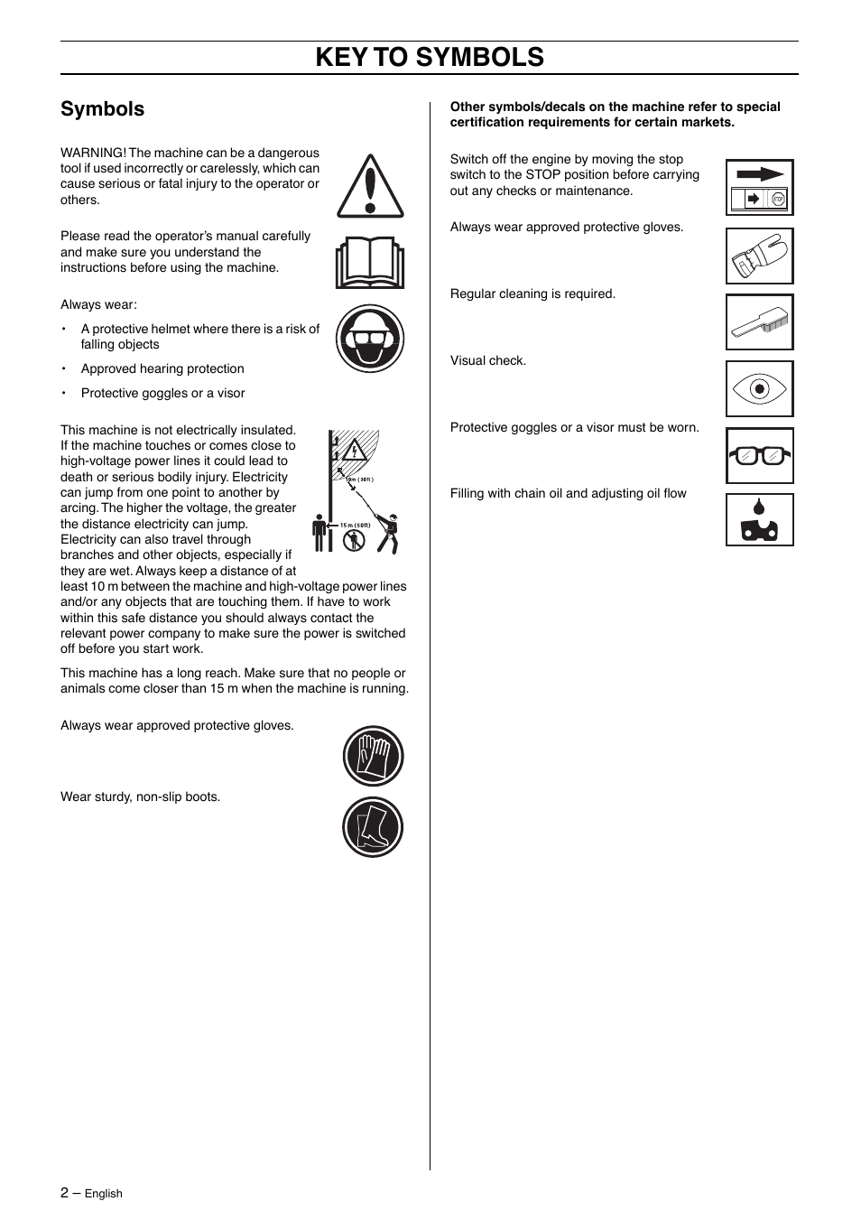 Symbols, Key to symbols | Husqvarna 323P4 User Manual | Page 2 / 32