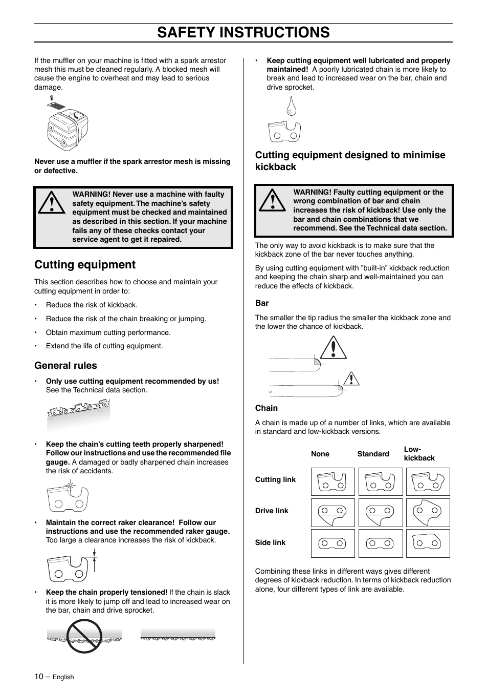 Cutting equipment, General rules, Cutting equipment designed to minimise kickback | Safety instructions | Husqvarna 395XP User Manual | Page 10 / 40