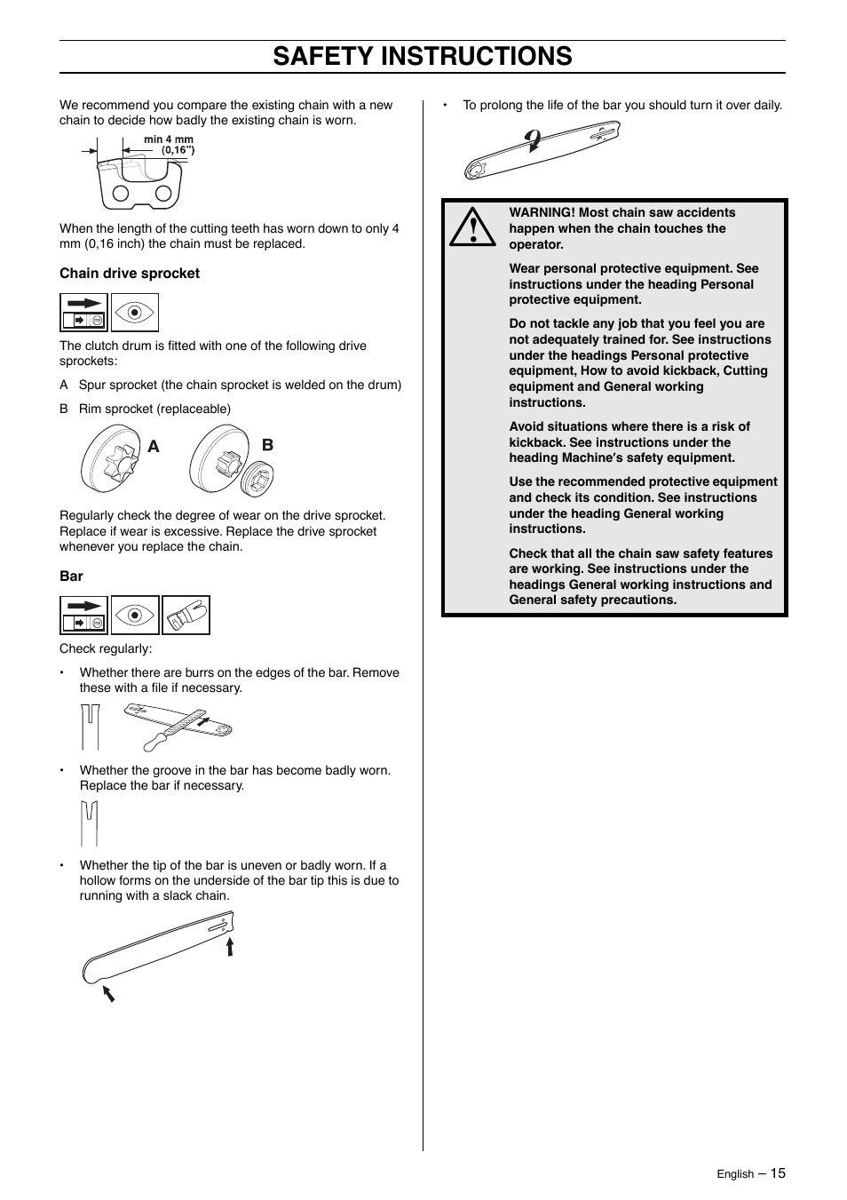 Safety instructions | Husqvarna 395XP User Manual | Page 15 / 40