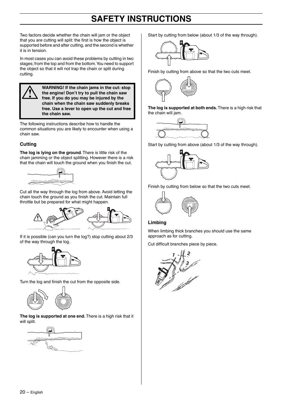 Safety instructions | Husqvarna 395XP User Manual | Page 20 / 40