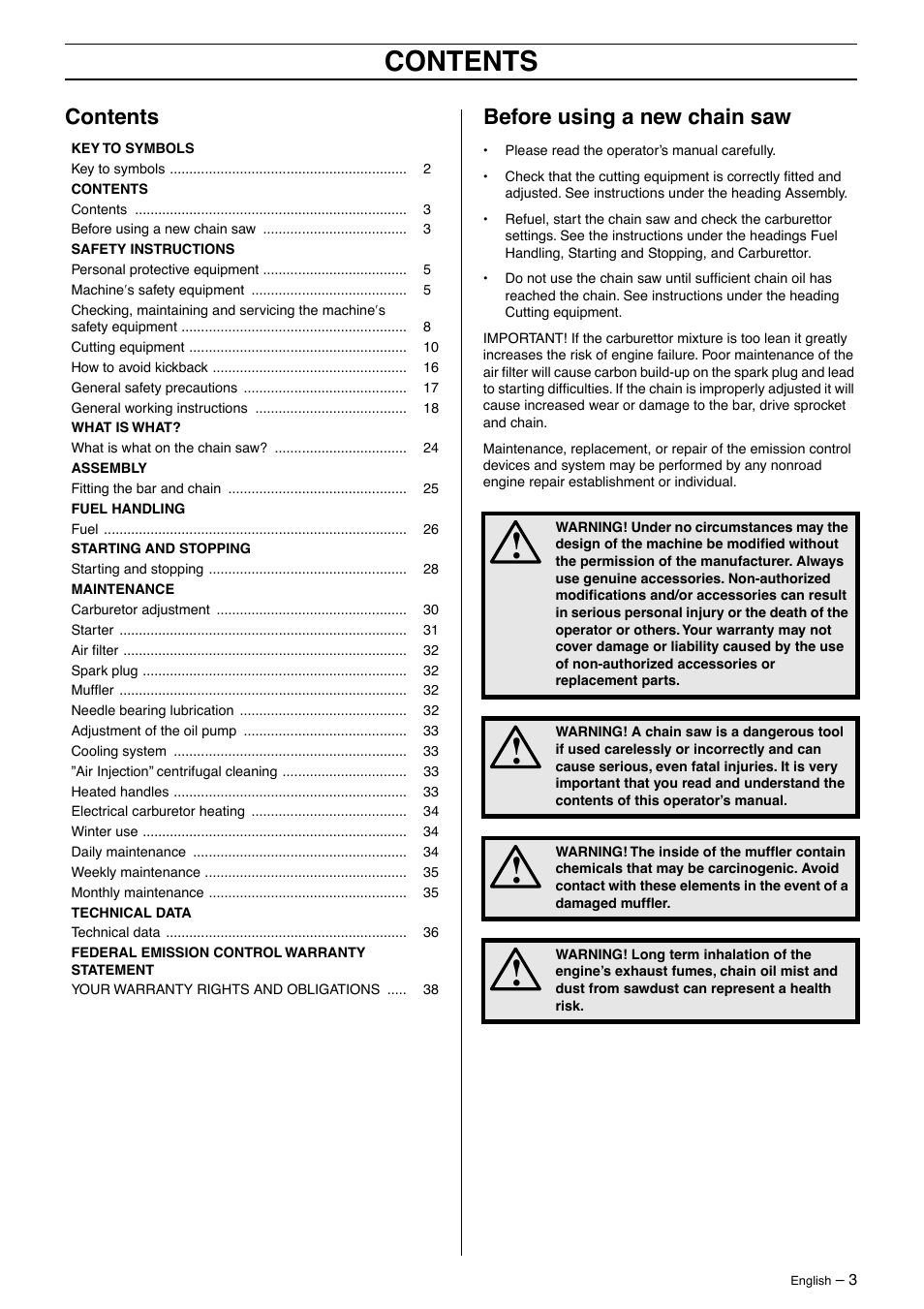 Husqvarna 395XP User Manual | Page 3 / 40