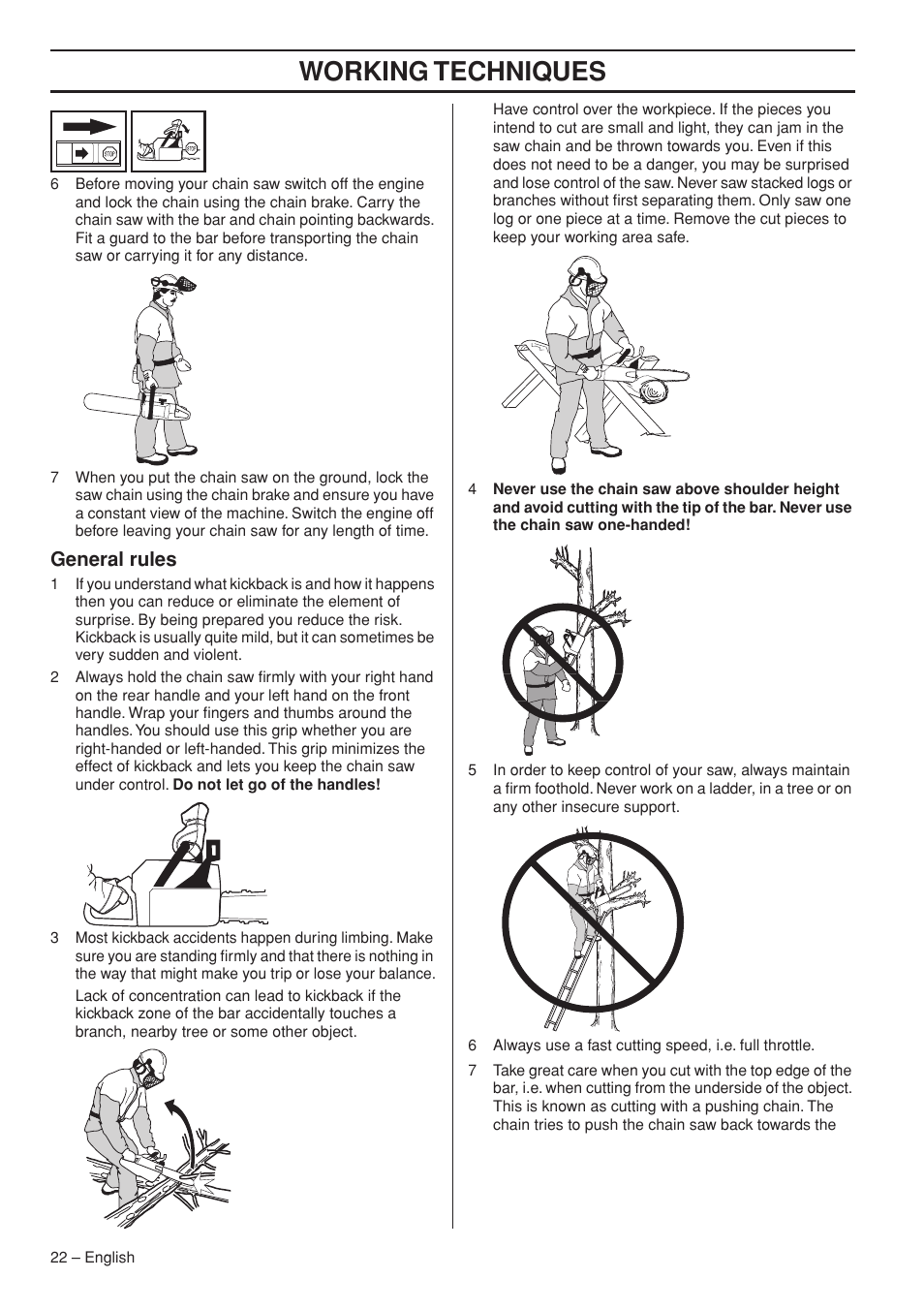 General rules, Working techniques | Husqvarna 1151322-95 User Manual | Page 22 / 44