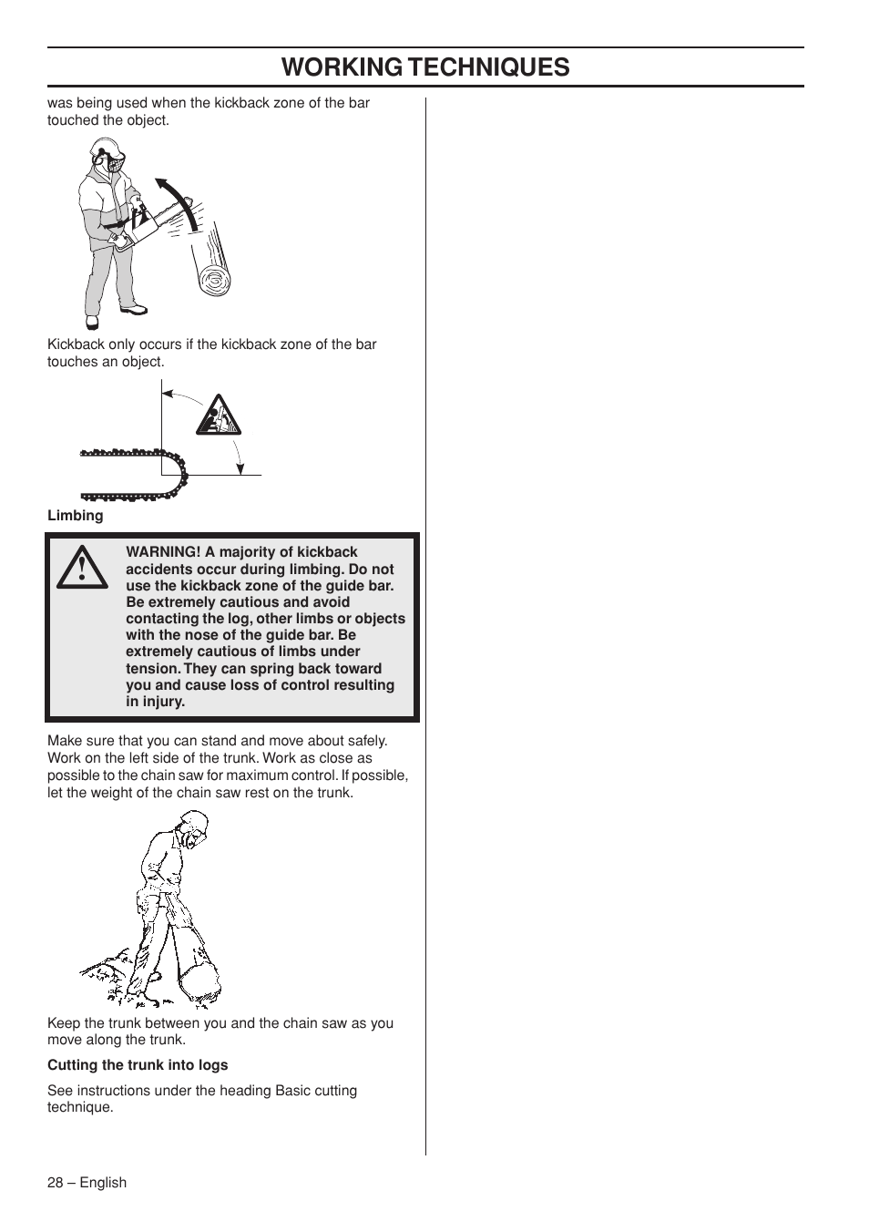 Working techniques | Husqvarna 1151322-95 User Manual | Page 28 / 44