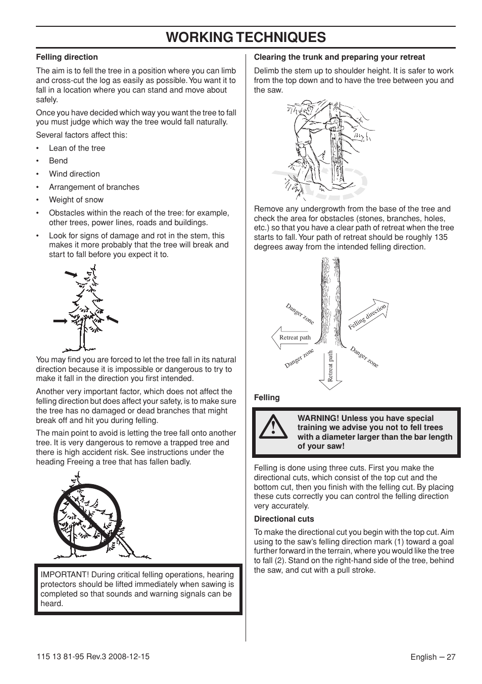 Working techniques | Husqvarna 115 13 81-95 User Manual | Page 27 / 44