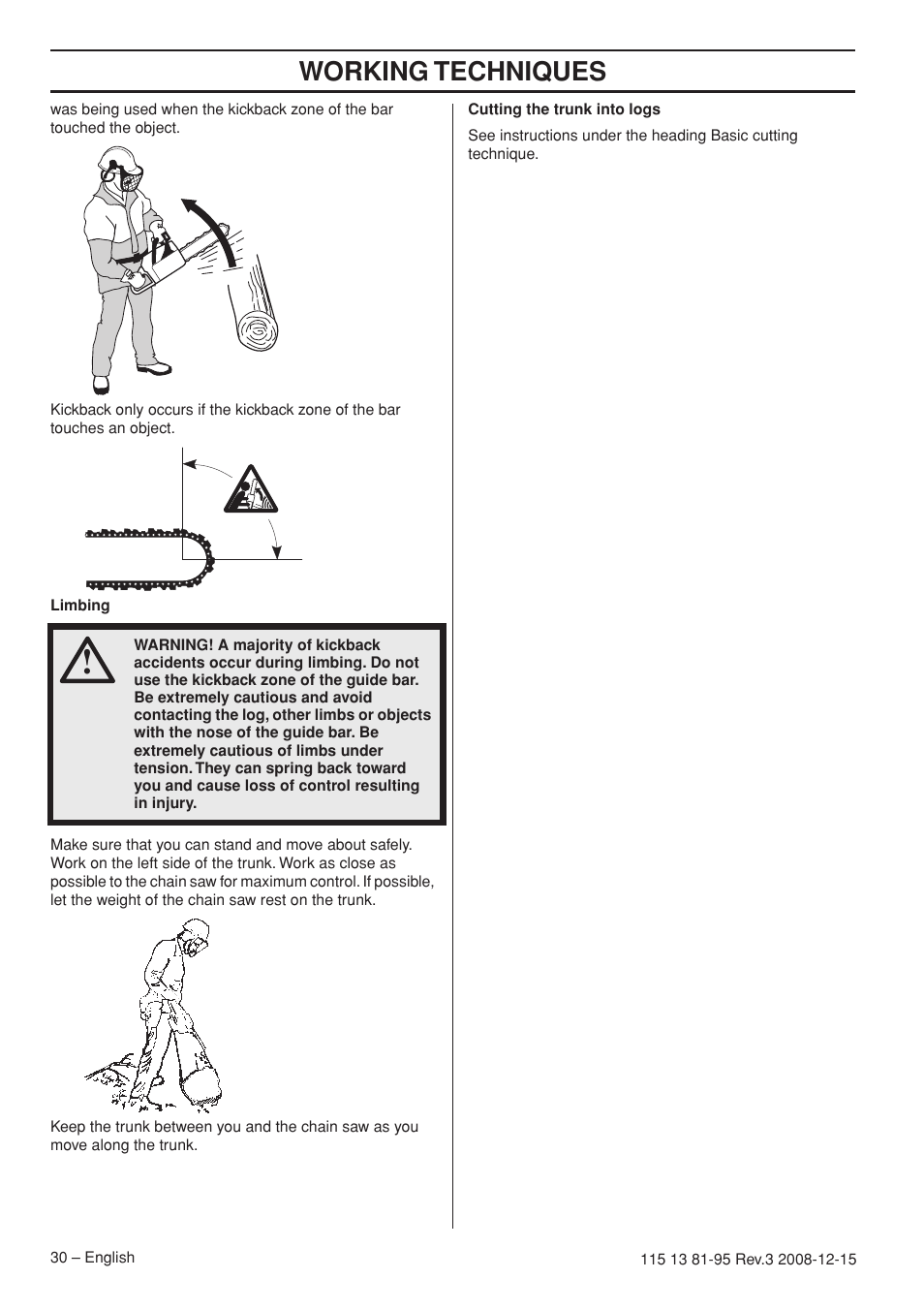 Working techniques | Husqvarna 115 13 81-95 User Manual | Page 30 / 44