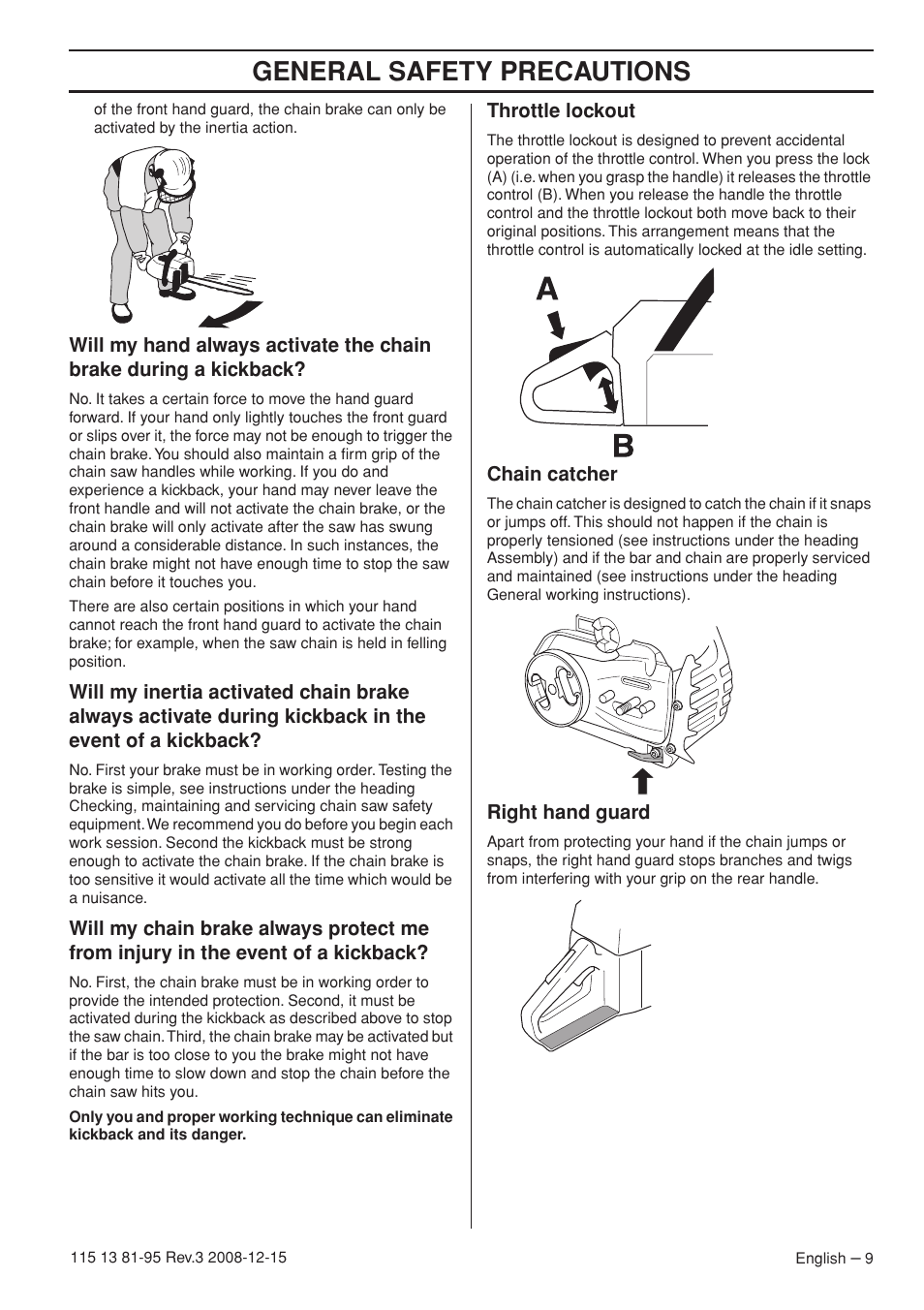 General safety precautions | Husqvarna 115 13 81-95 User Manual | Page 9 / 44