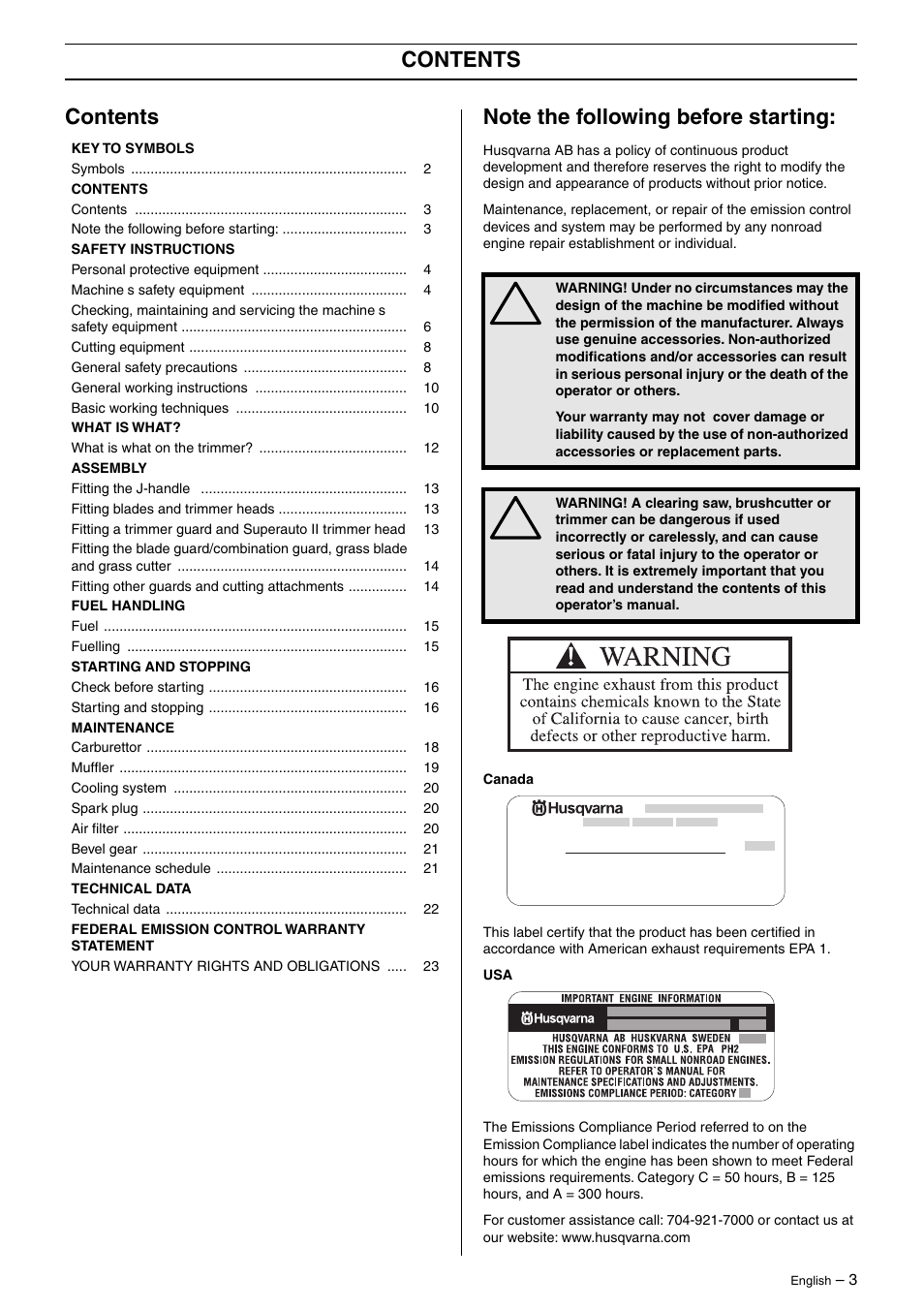 Husqvarna 325RJ User Manual | Page 3 / 33