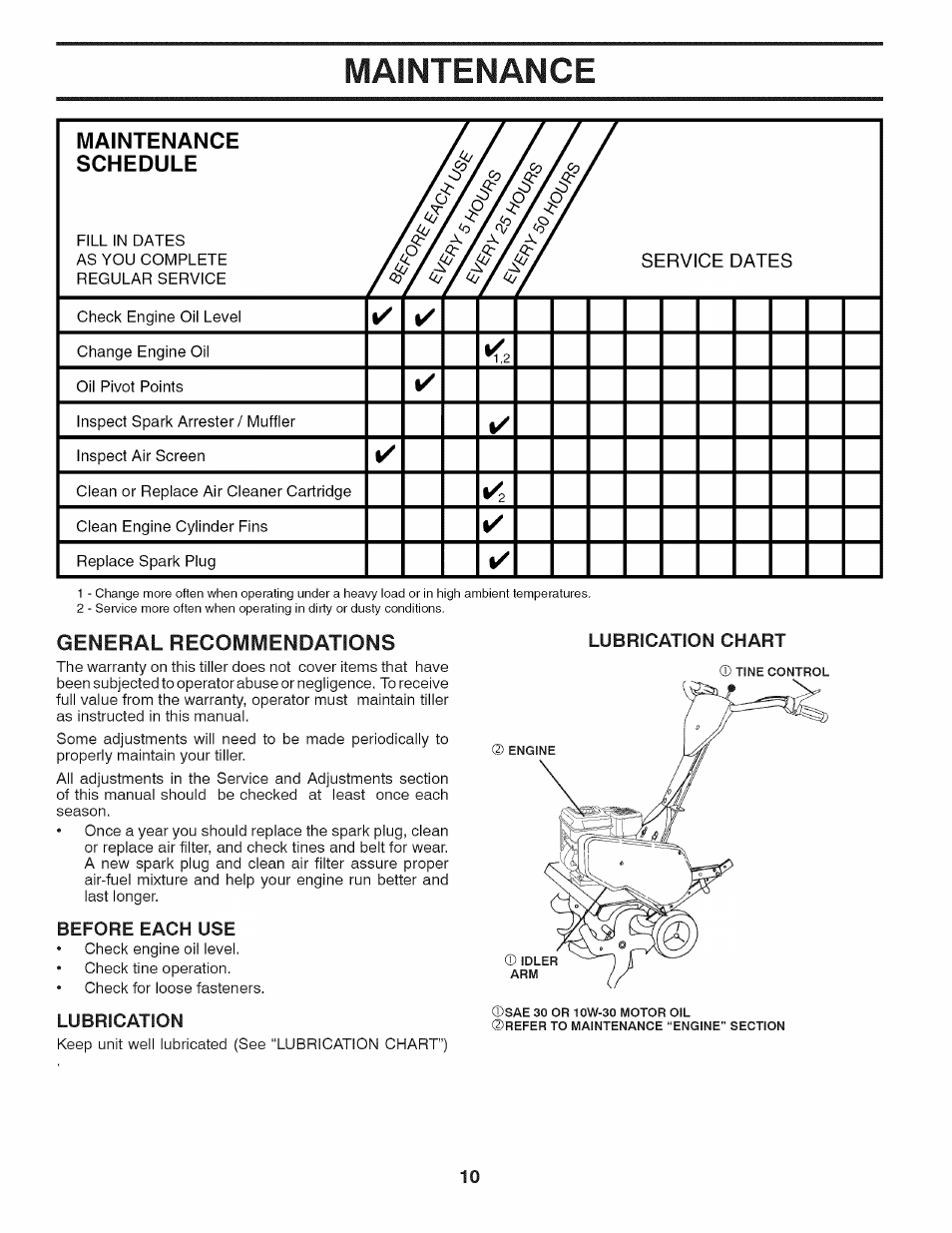 Maintenance, Maintenance -12, Maintenance schedule | Service dates, General recoivimendations | Husqvarna 917.29939 User Manual | Page 10 / 32