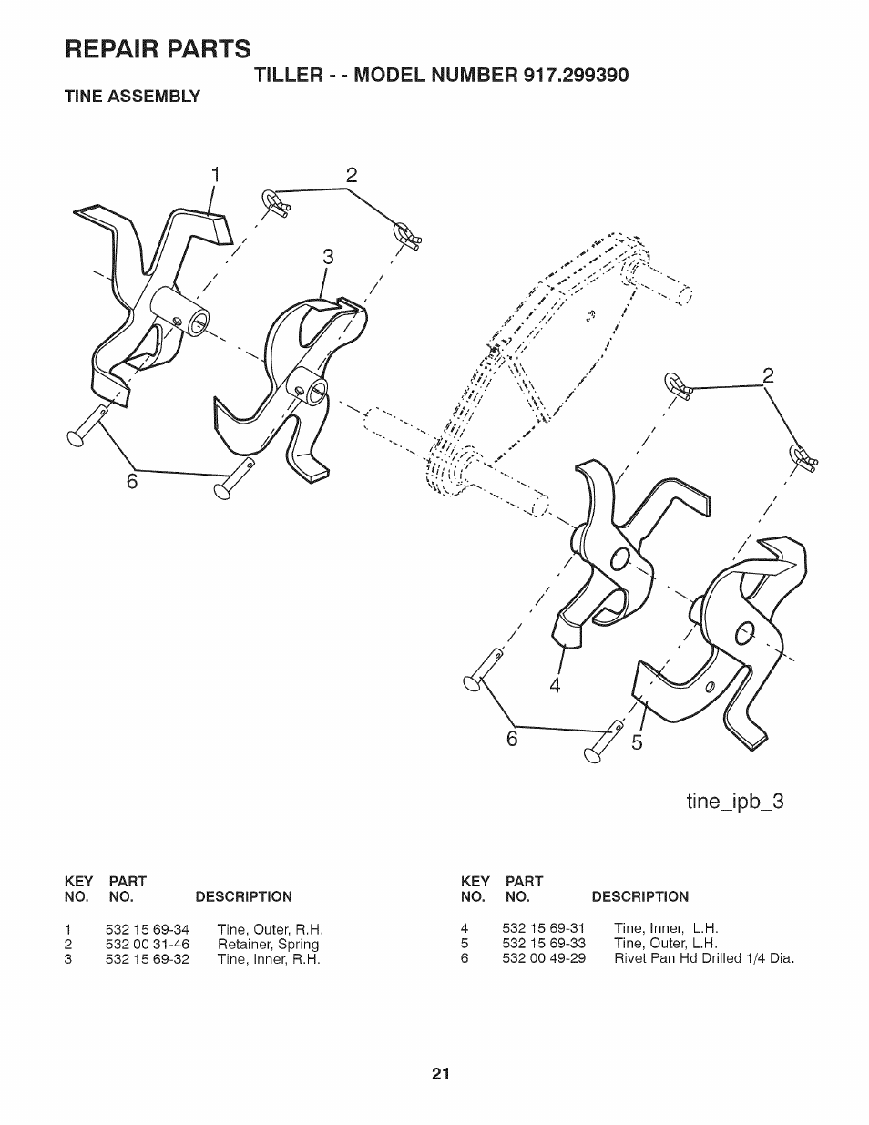 Repair parts, Tine_ipb_3, Tine assembly | Husqvarna 917.29939 User Manual | Page 21 / 32