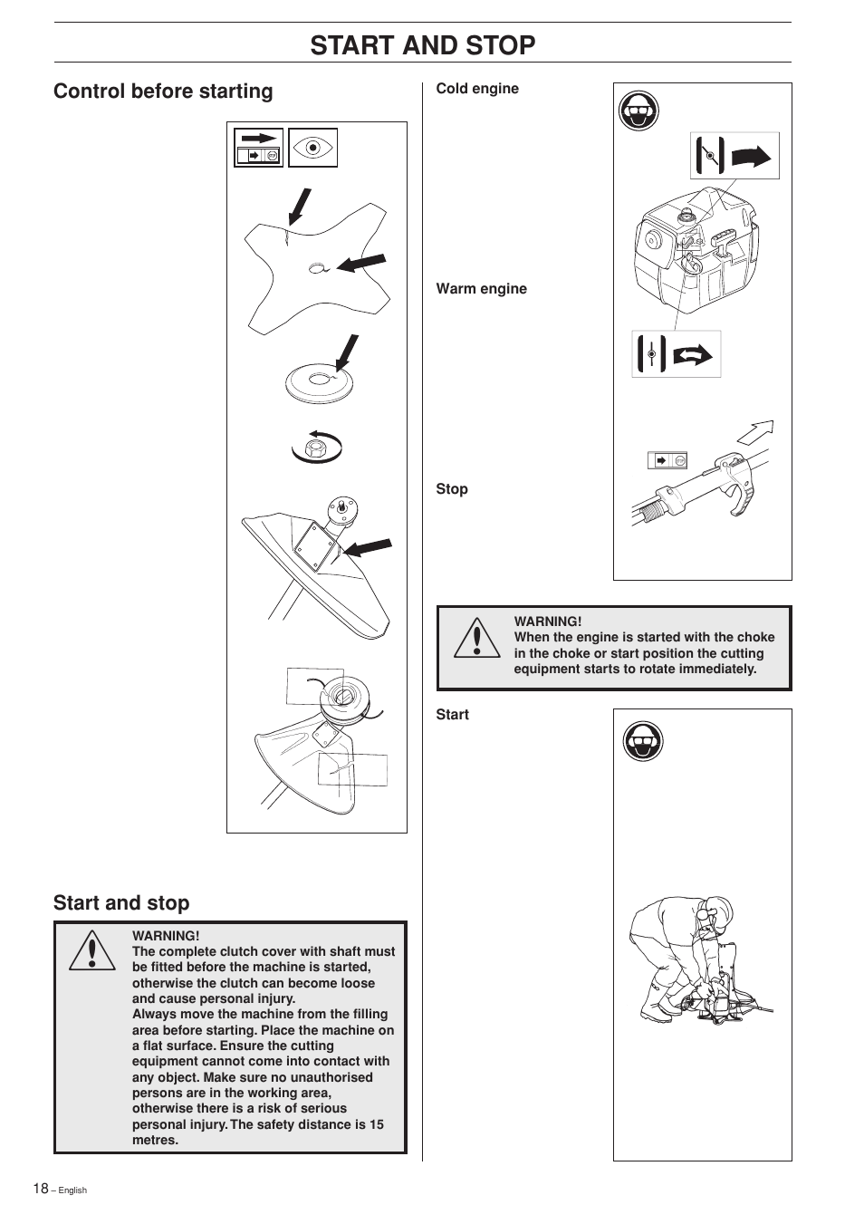 Start and stop | Husqvarna 240RBD User Manual | Page 18 / 36