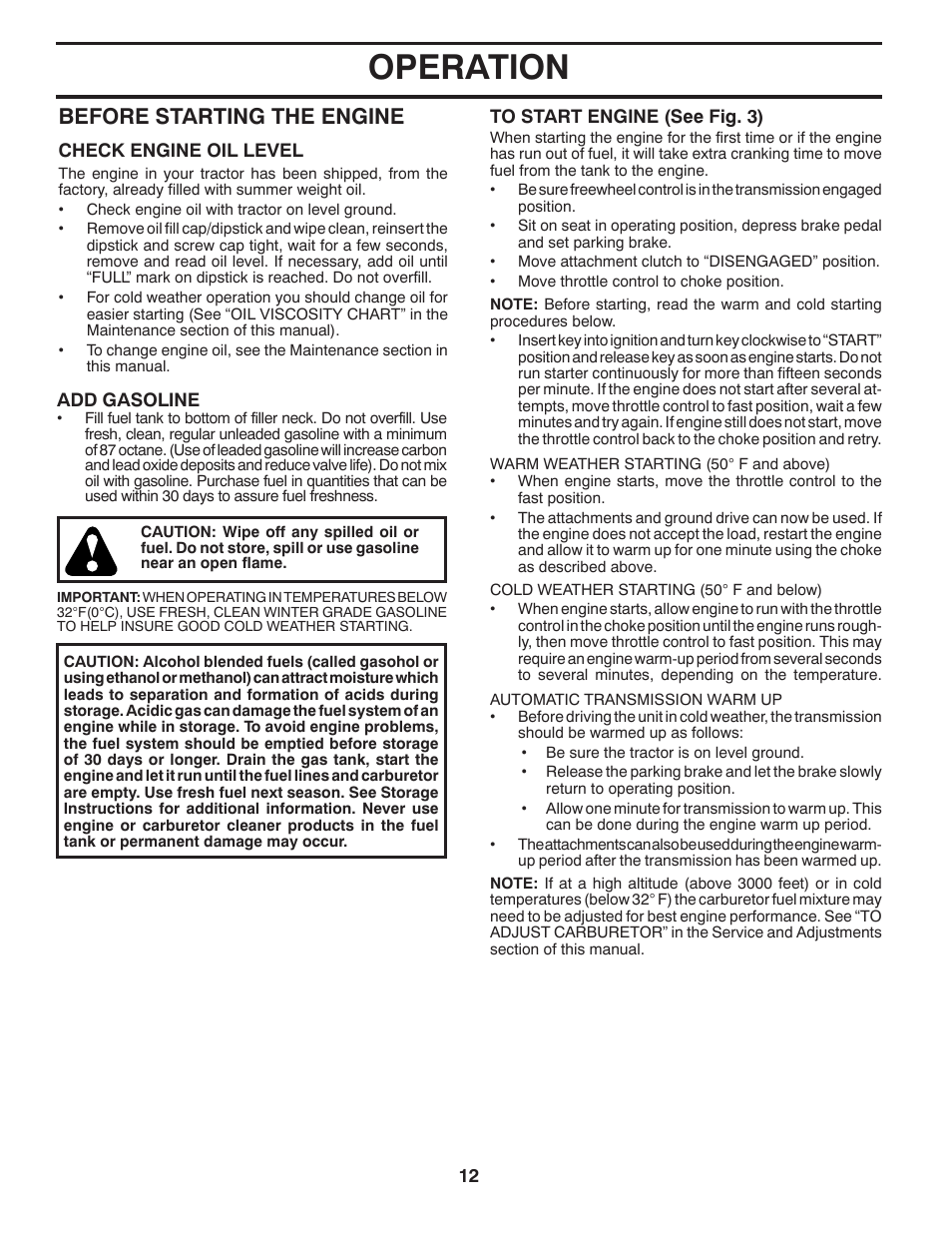 Operation, Before starting the engine | Husqvarna 532 43 70-40 User Manual | Page 12 / 44