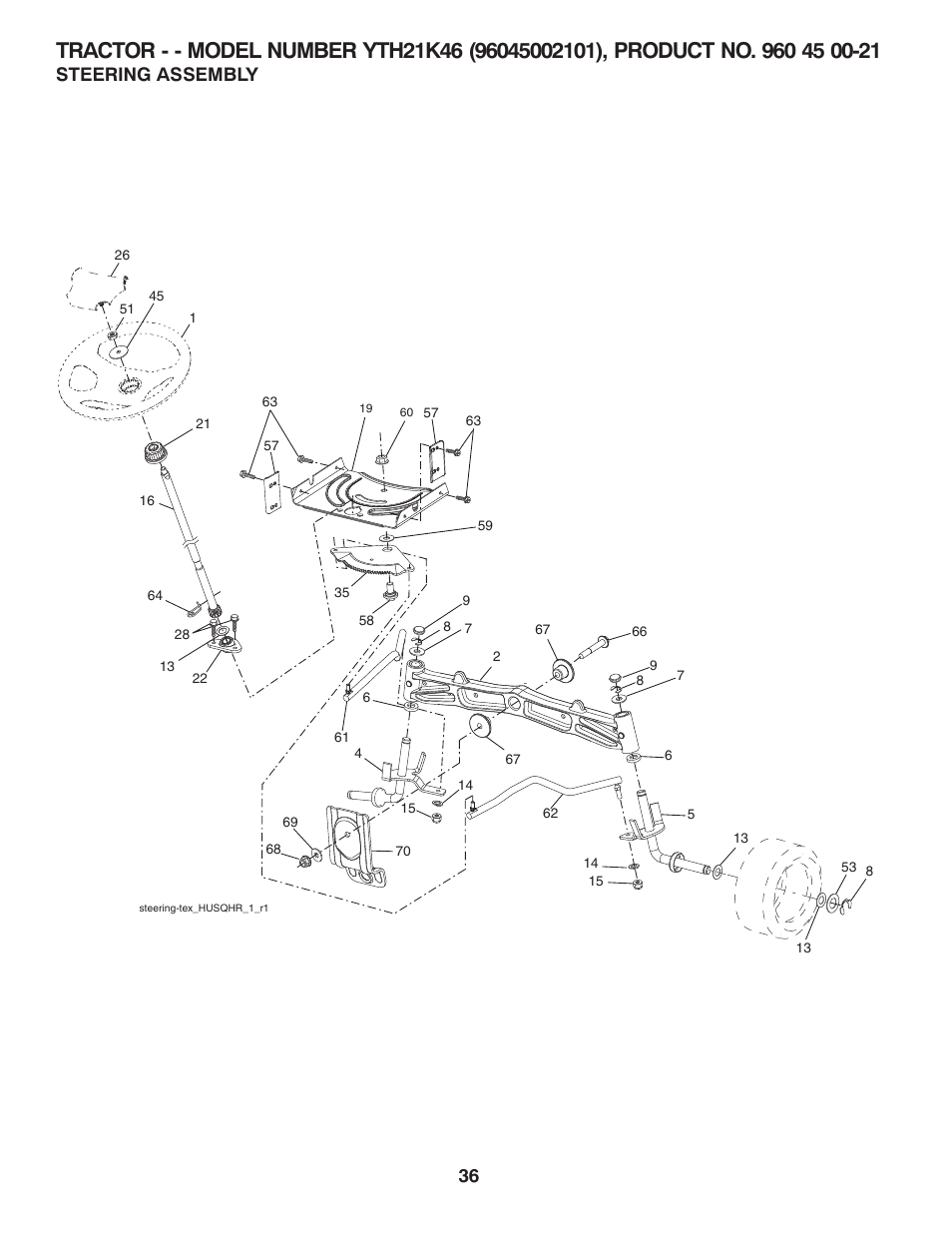Steering assembly | Husqvarna 532 43 70-40 User Manual | Page 36 / 44