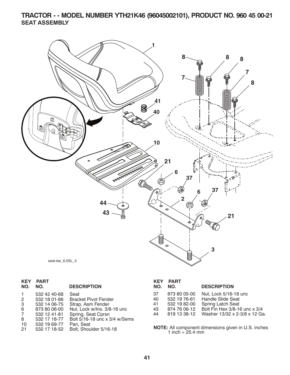 Seat assembly | Husqvarna 532 43 70-40 User Manual | Page 41 / 44