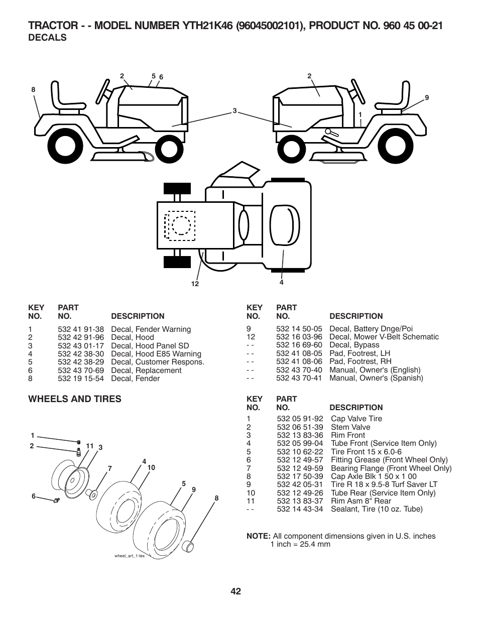 Decals, Wheels and tires | Husqvarna 532 43 70-40 User Manual | Page 42 / 44