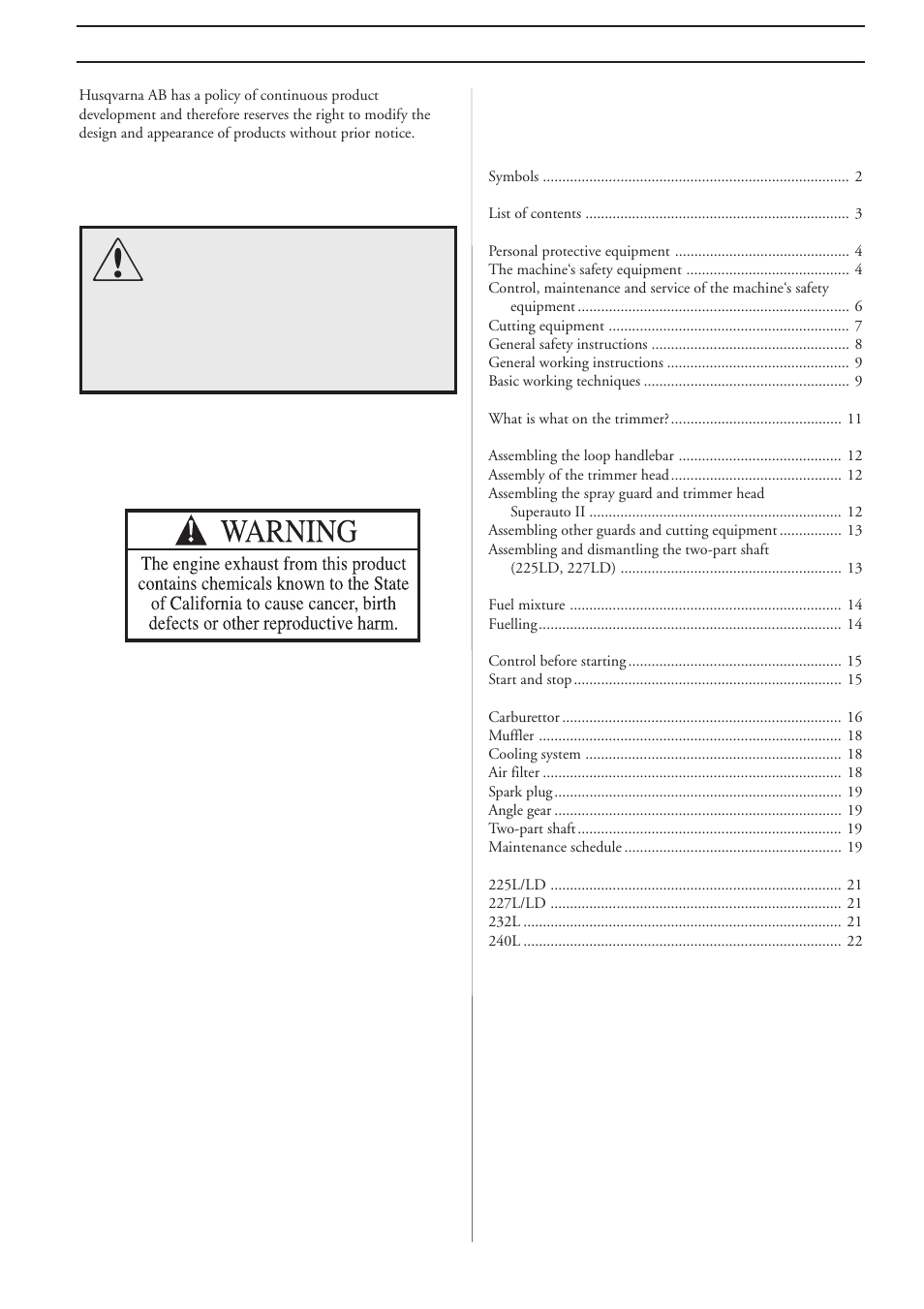 Husqvarna 240L User Manual | Page 3 / 24