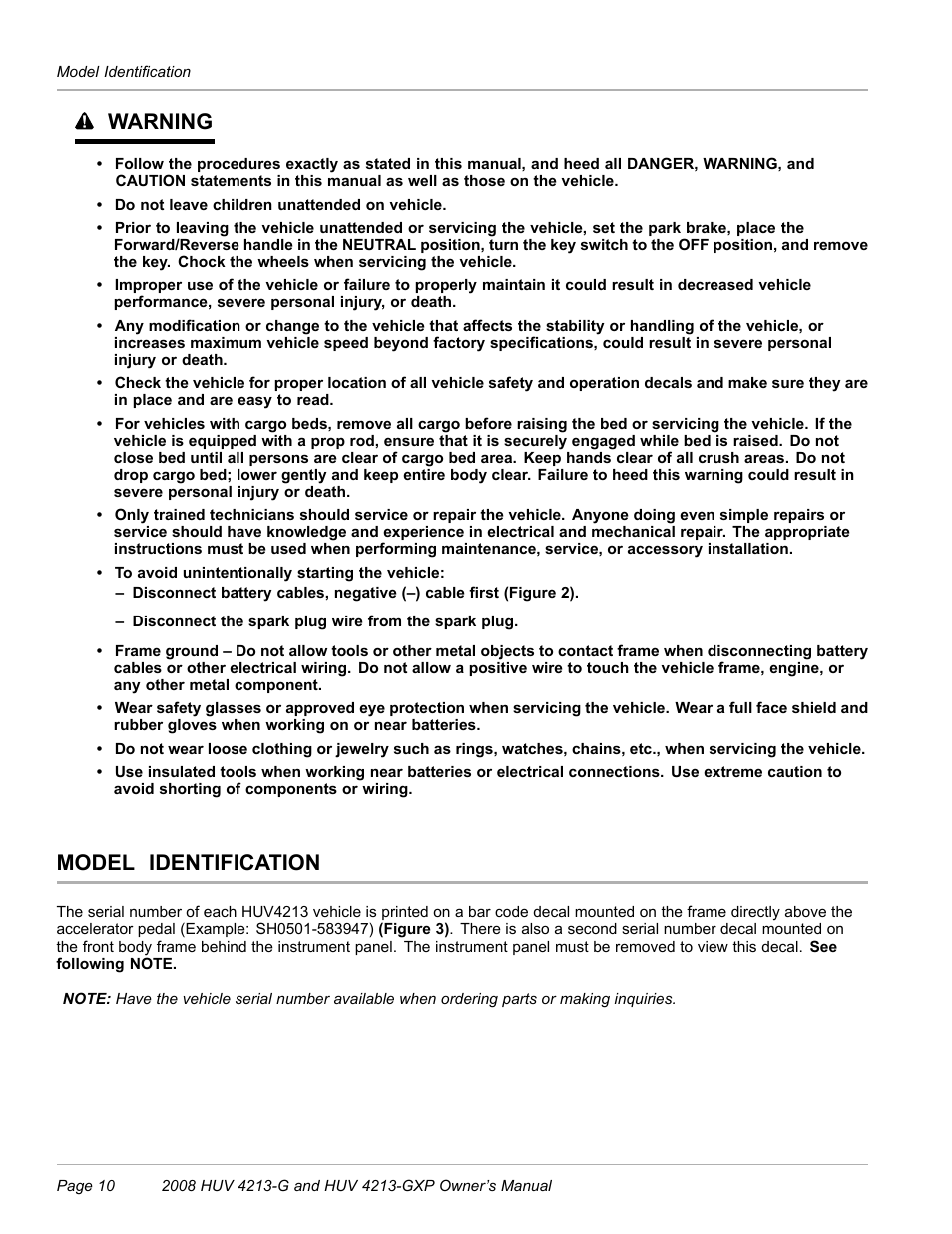 Model identification, Warning | Husqvarna HUV 4213-GXP User Manual | Page 12 / 52