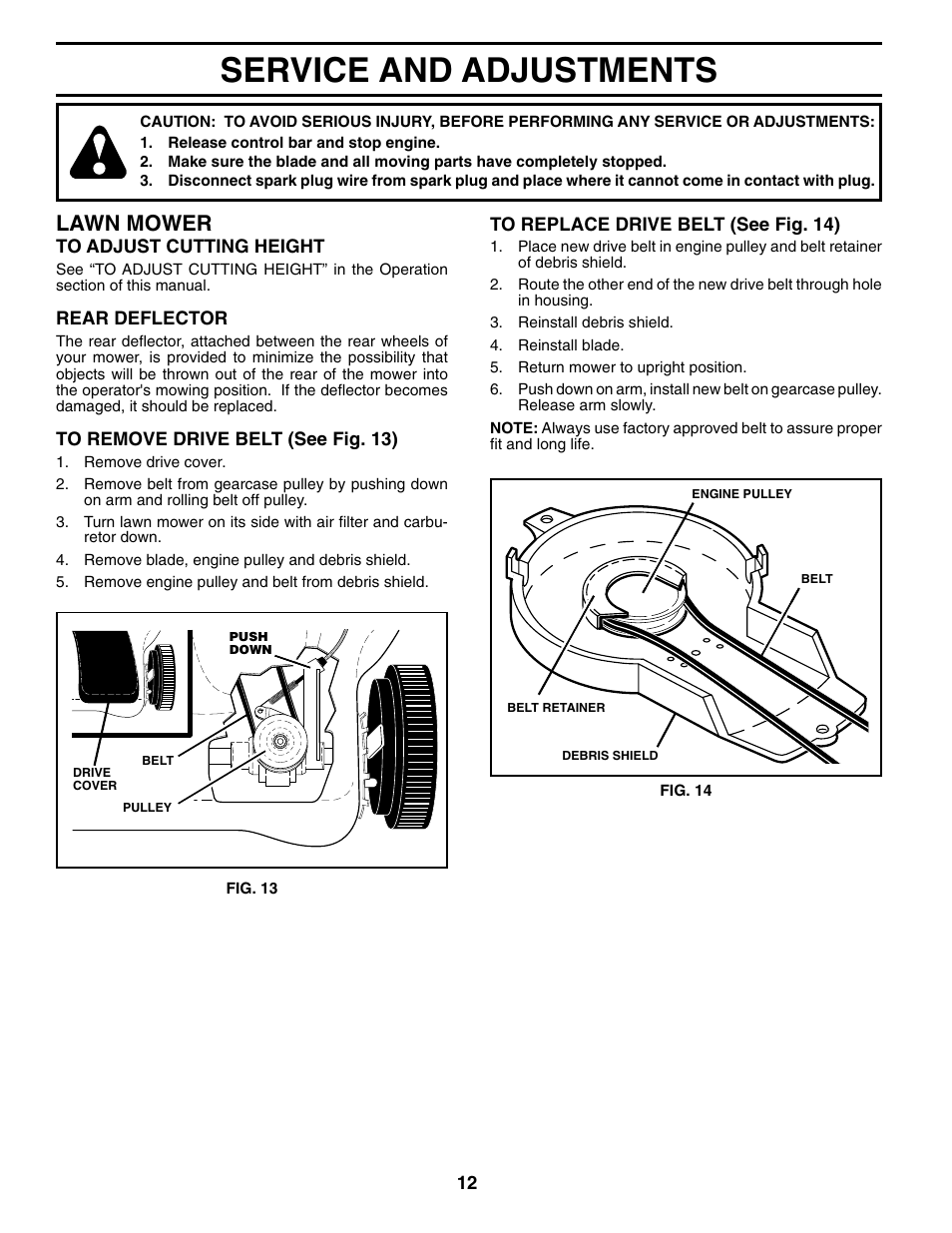 Service/ adjustments, Service and adjustments, Lawn mower | Husqvarna 65021CHV User Manual | Page 12 / 20