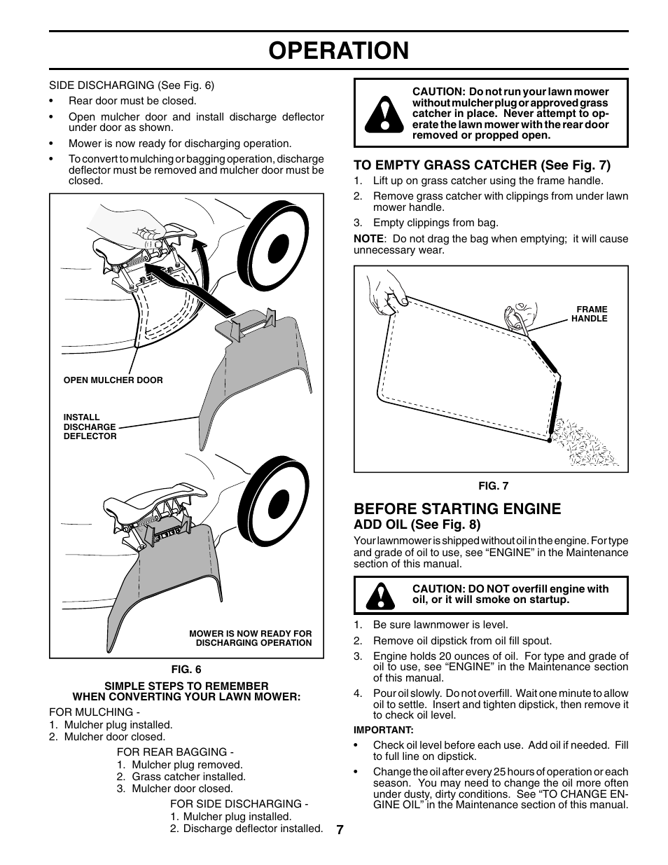 Operation, Before starting engine | Husqvarna 65021CHV User Manual | Page 7 / 20