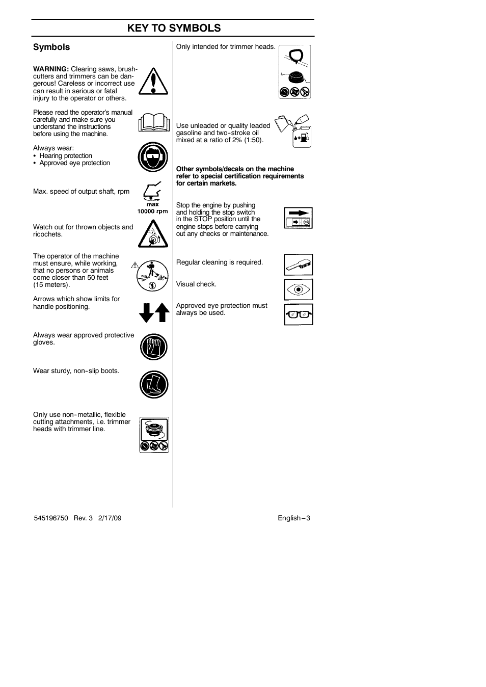 Symbols, Key to symbols | Husqvarna Trimmer 128 L User Manual | Page 3 / 24