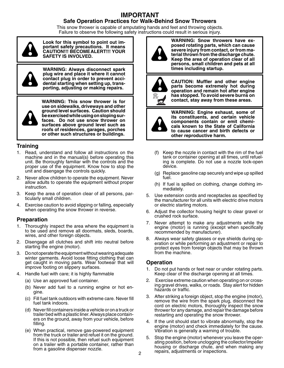 Warnings, Important | Husqvarna 9527SBEB User Manual | Page 2 / 32