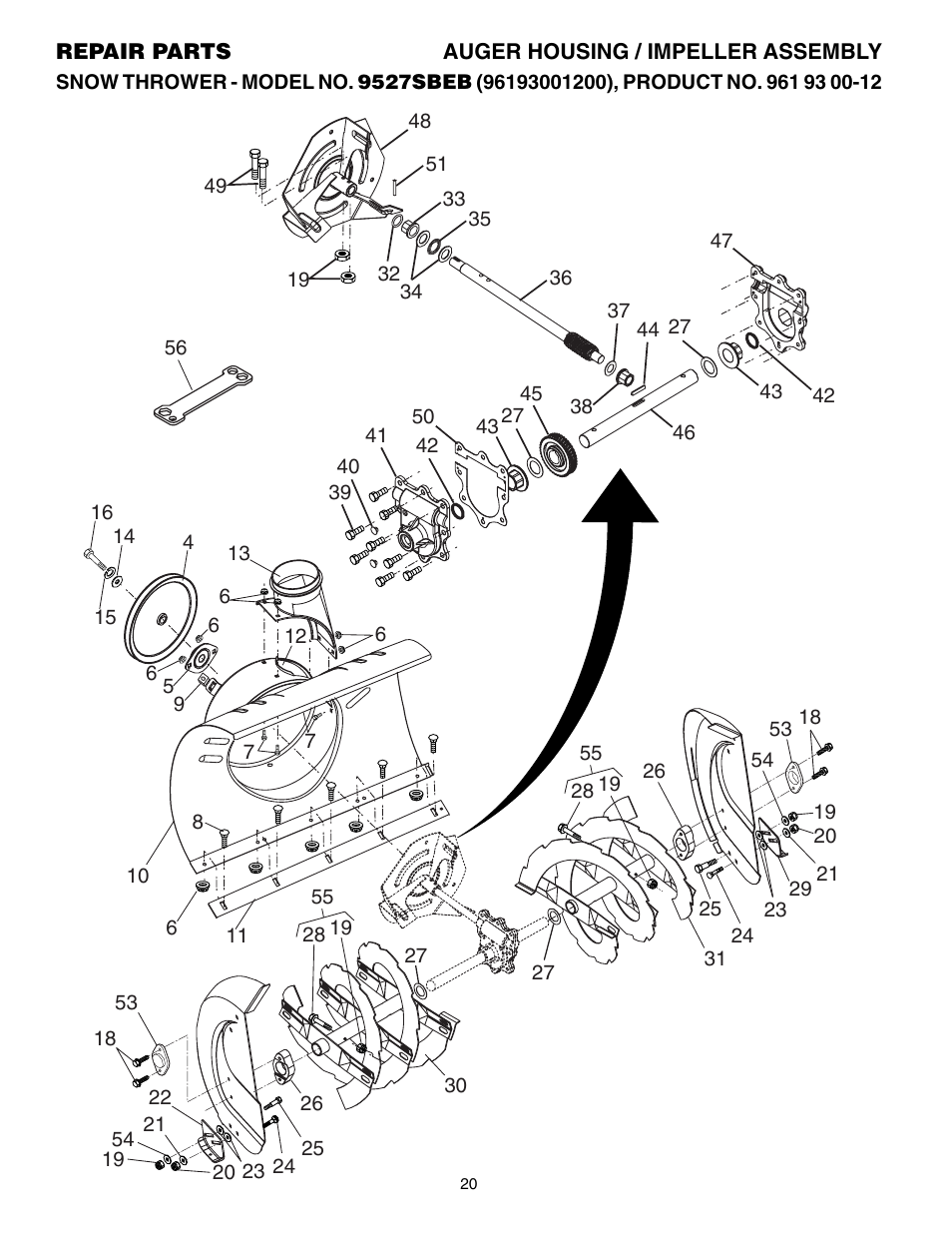 Repair parts, Auger/ impeller | Husqvarna 9527SBEB User Manual | Page 20 / 32