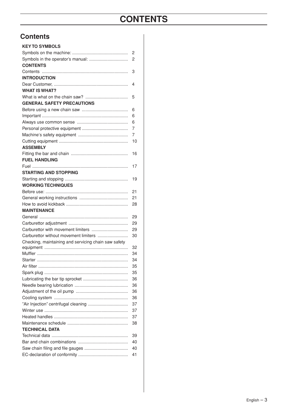 Husqvarna 385XP User Manual | Page 3 / 44