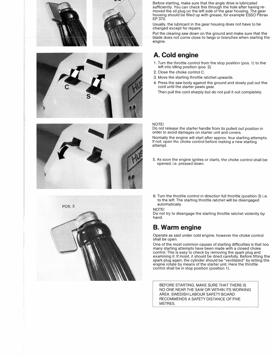 A. cold engine, B. warm engine | Husqvarna 140R User Manual | Page 3 / 6