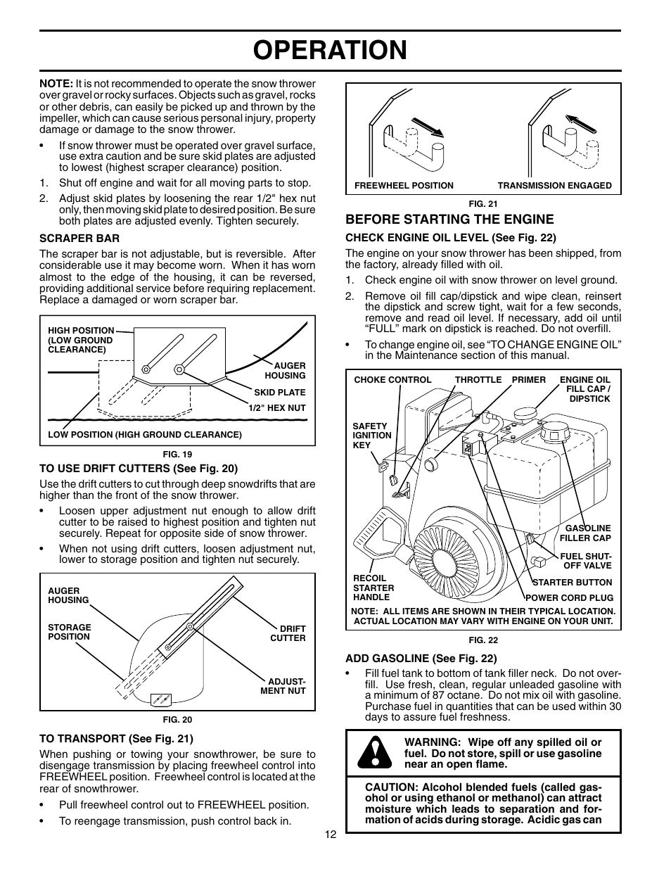 Operation, Before starting the engine | Husqvarna 1330SBEXP User Manual | Page 12 / 32