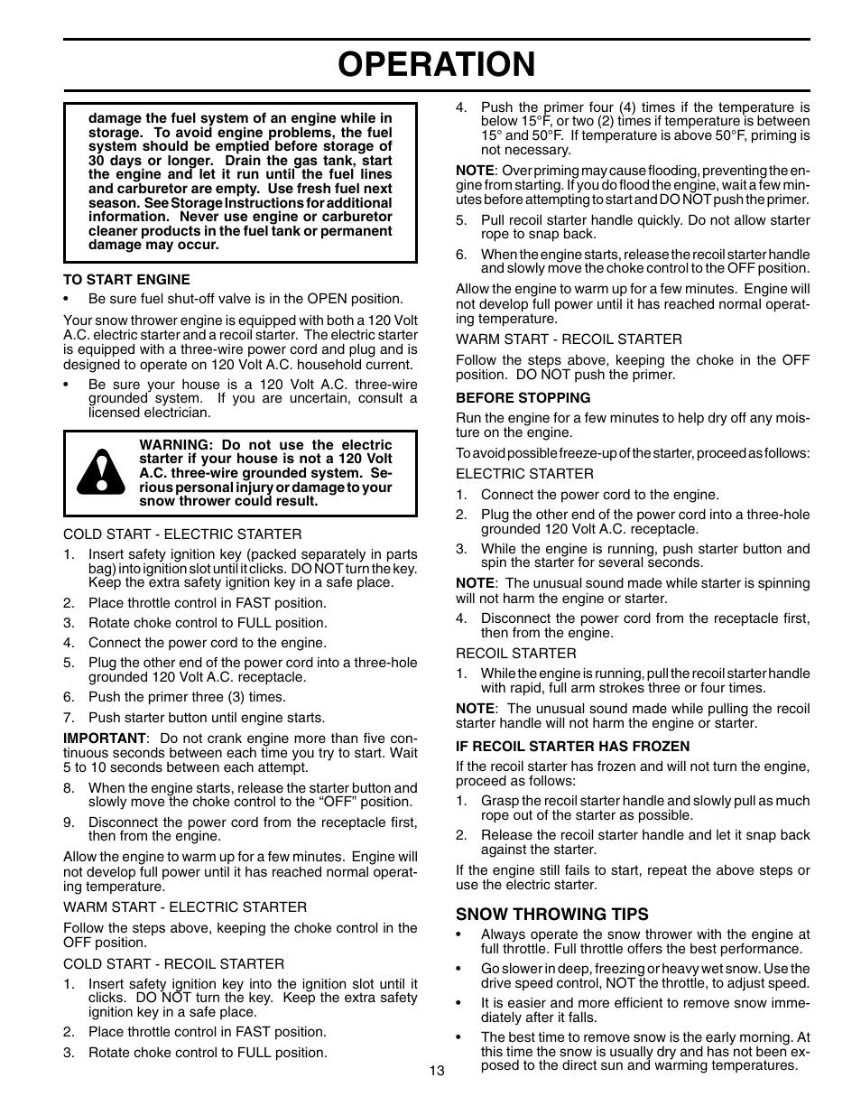 Operation | Husqvarna 1330SBEXP User Manual | Page 13 / 32