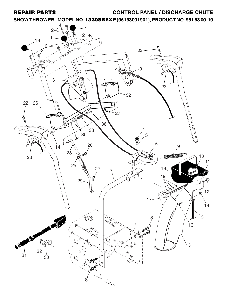 Control panel / discharge chute | Husqvarna 1330SBEXP User Manual | Page 22 / 32