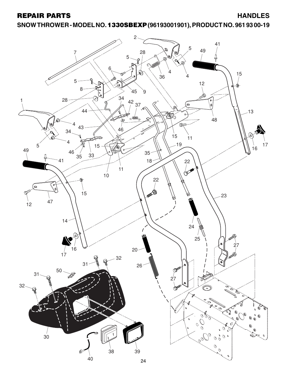 Handles, Repair parts handles | Husqvarna 1330SBEXP User Manual | Page 24 / 32