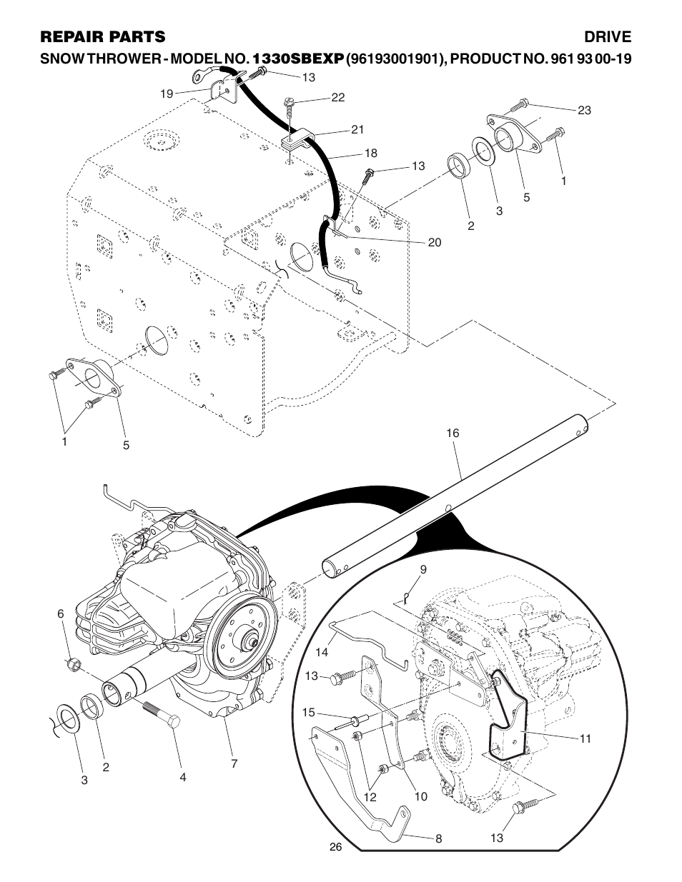 Drive, Repair parts drive | Husqvarna 1330SBEXP User Manual | Page 26 / 32