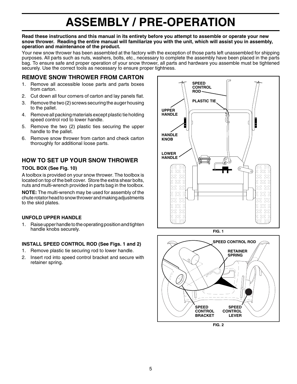 Assembly / pre-operation | Husqvarna 1330SBEXP User Manual | Page 5 / 32