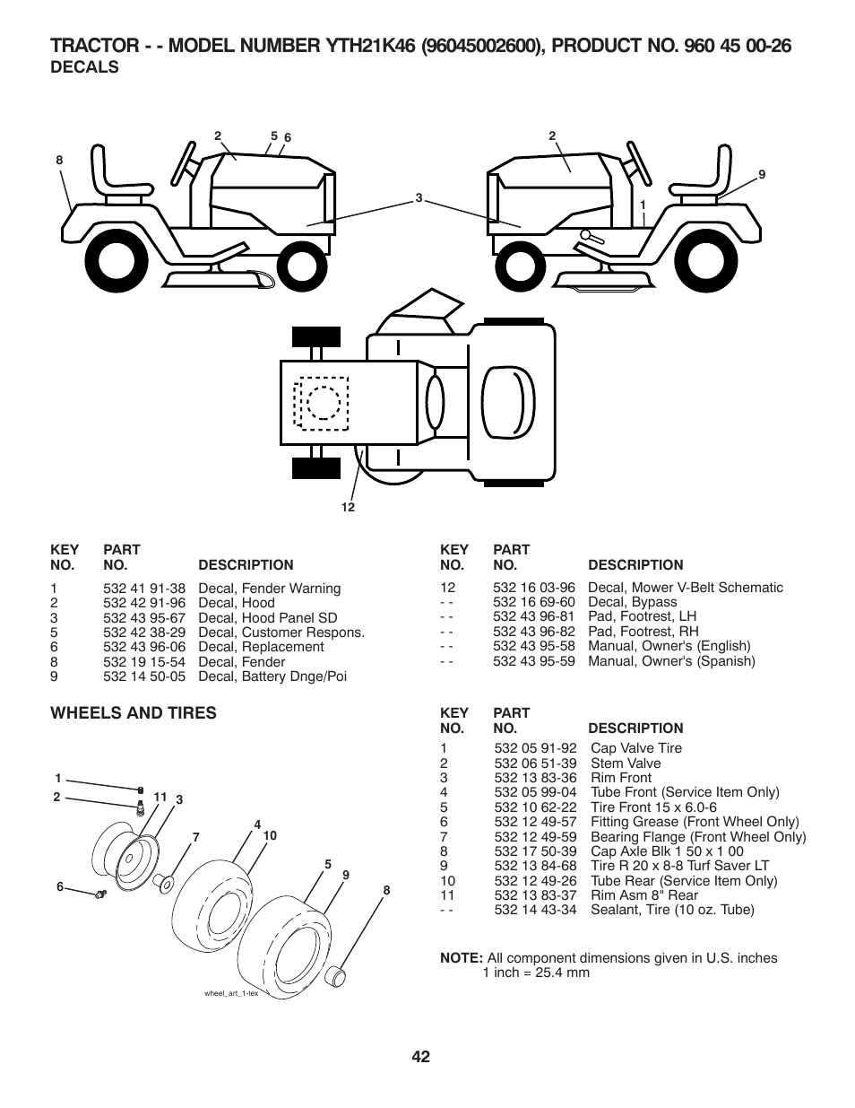 Decals, Wheels and tires | Husqvarna 96045002600 User Manual | Page 42 / 44