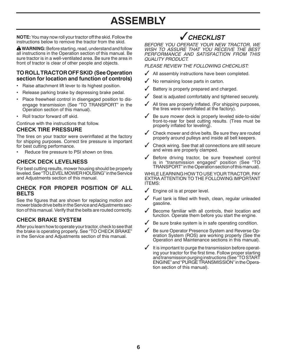 Assembly, Checklist | Husqvarna 96045002600 User Manual | Page 6 / 44